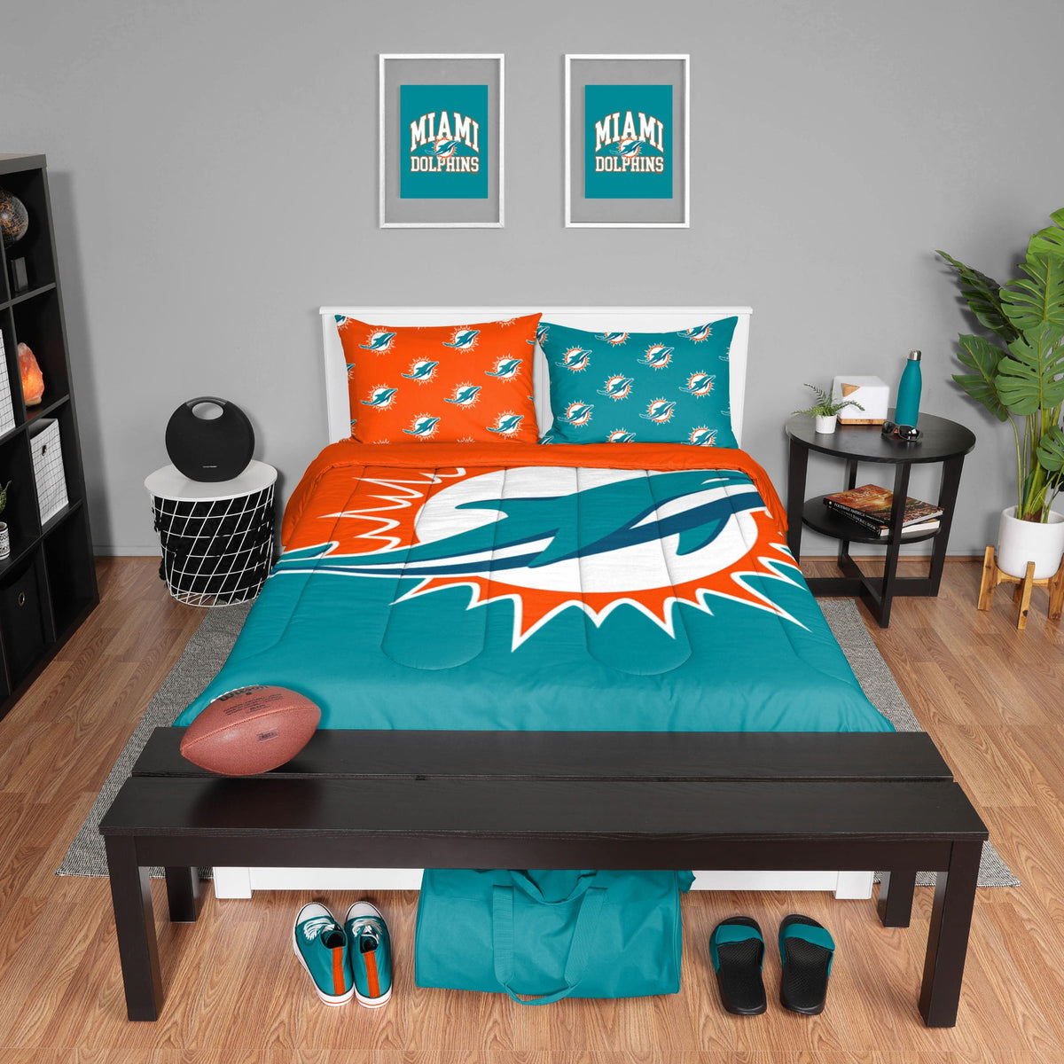 Foco Miami Dolphins Nfl Team Color Bed In A Bag Comforter Bedding 3 Piece Full Set
