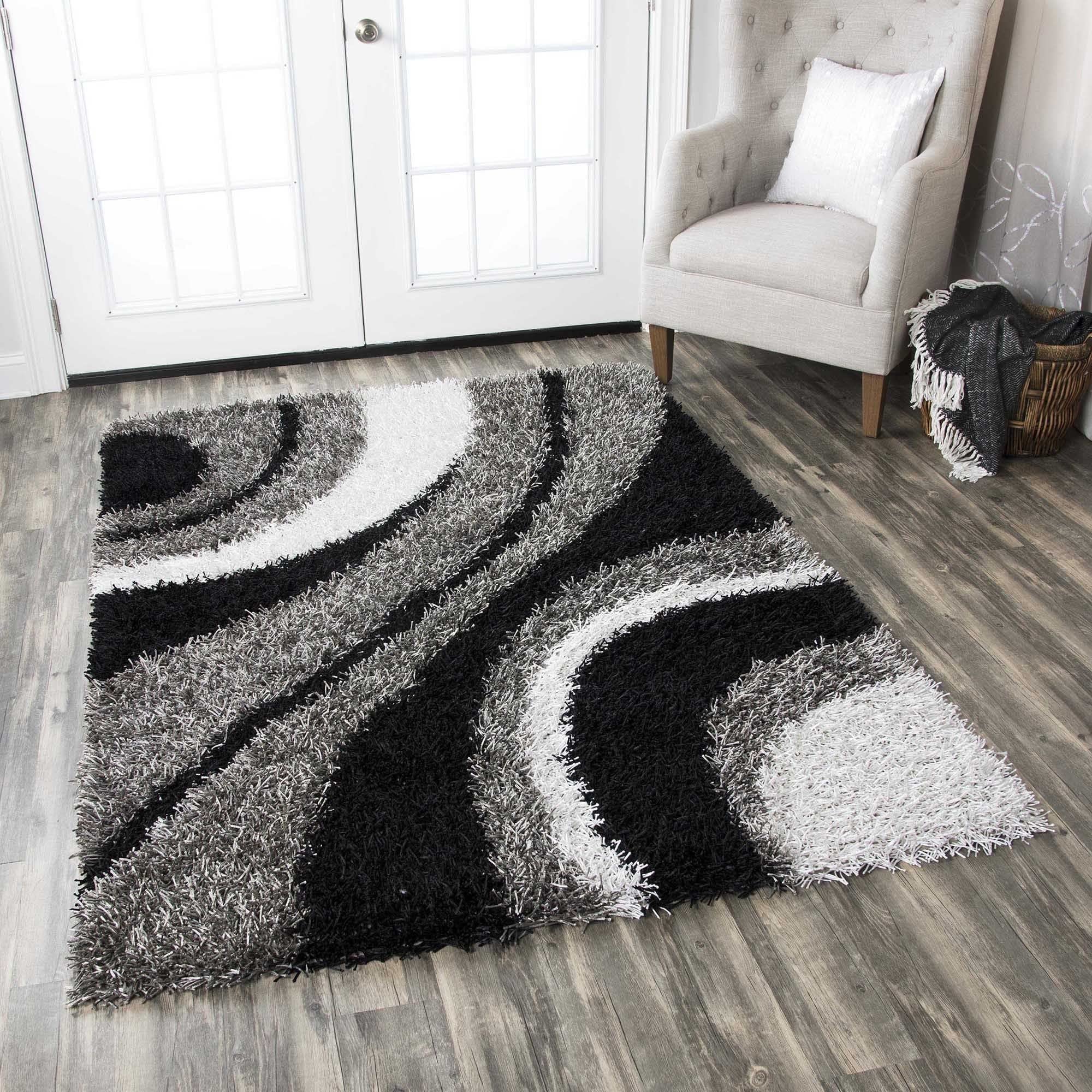 Rizzy Home | Km2323 | Kempton Collection | Polyester Area Rug | 6' X 9' | Multi/Grey/Black/White Stripe