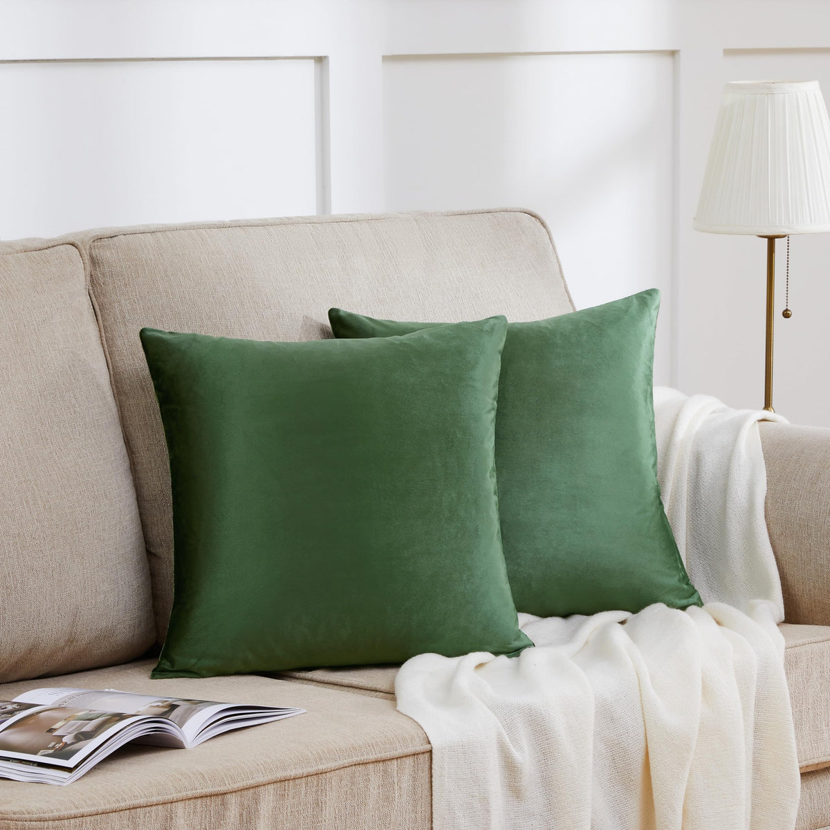 Gigizaza Velvet Throw Pillow Covers 24X24 Olive Green Pillows Couch Cushion Decorative Covers Set Of 2 Pillow Covers For Bedroom