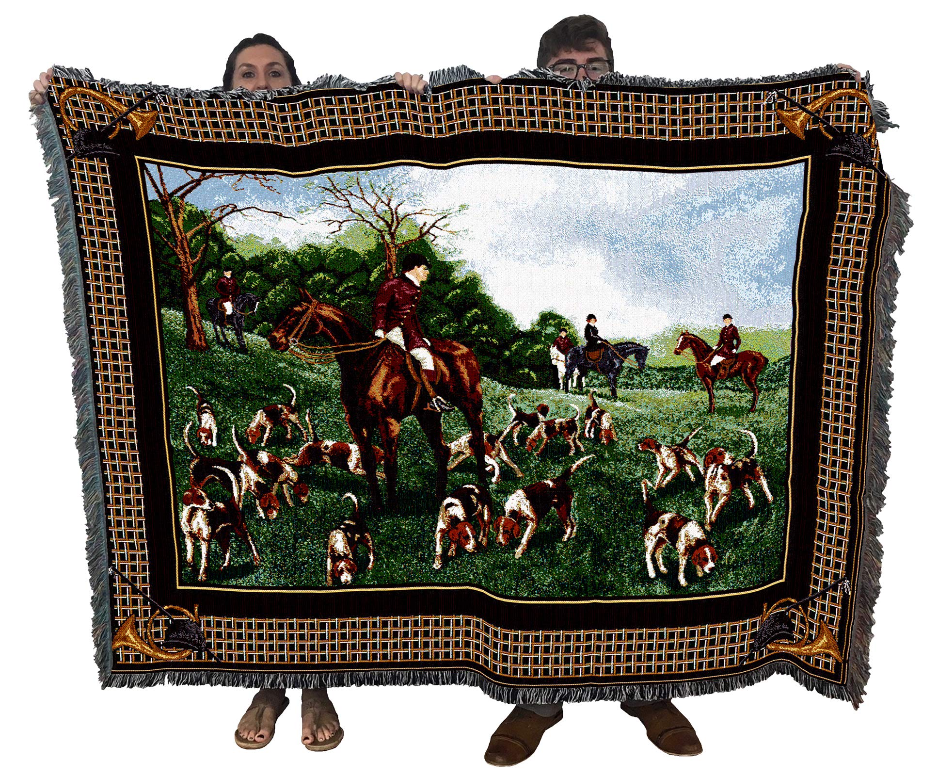 Pure Country Weavers The Fox Hunt Blanket - Wildlife Lodge Cabin Gift Tapestry Throw Woven From Cotton - Made In The Usa (72X54)