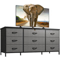 Enhomee Dresser Tv Stand With Drawers, Media Console Table For 60 '', Tv Console With 9 Drawers For Bedroom, Entertainment Center With Sturdy Metal Frame & Wood Top, Living Room, Hallway, Grey