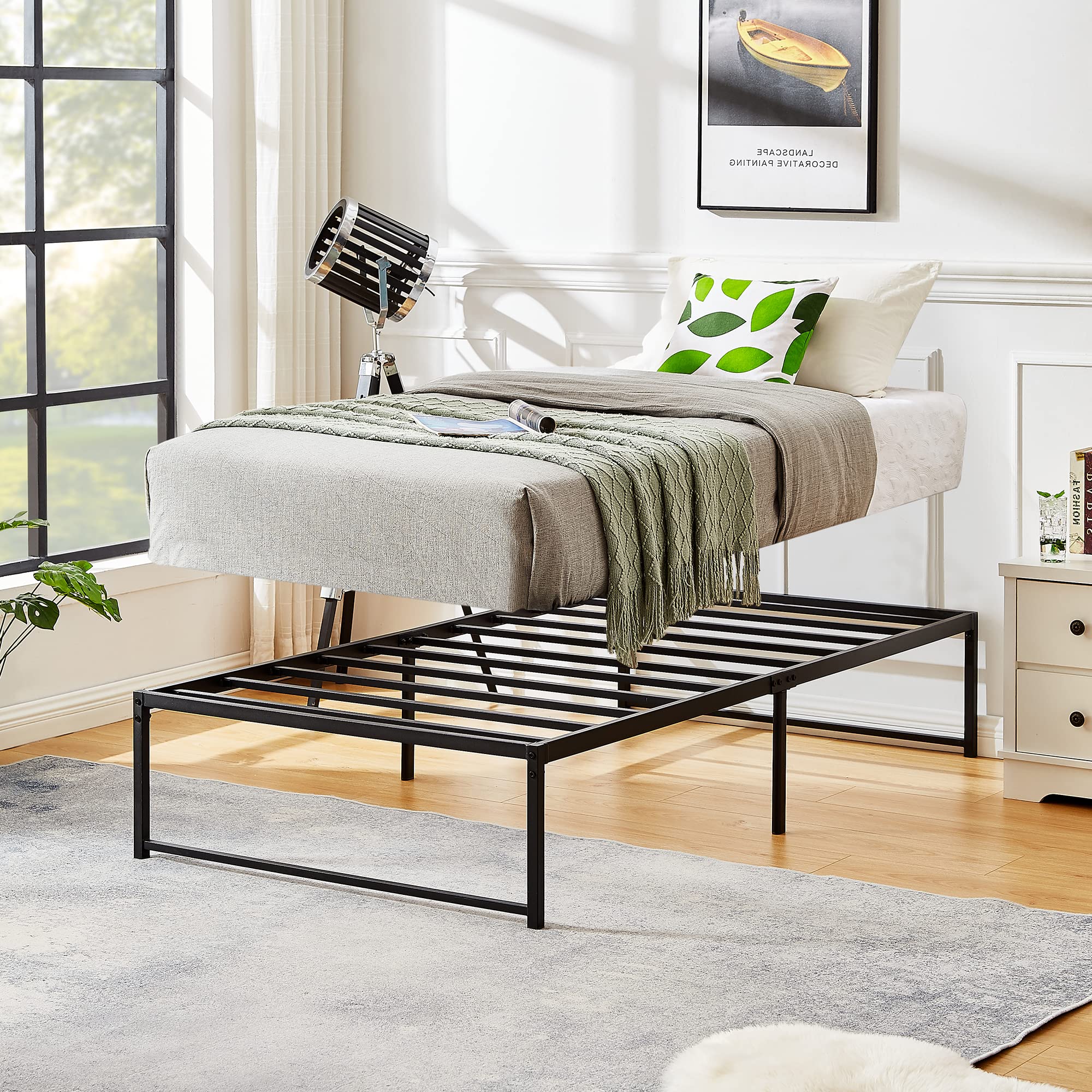 Vecelo 2 Set 14 Inch Twin Size Metal Platform Bed Frame,Steel Slats Support/No Box Spring Required/Easy Assembly/Under Bed Storage,Industrial(2 Set)