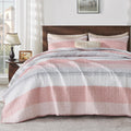 Andency Pink Quilt Cal King(104X112Inch), 3 Pieces (1 Striped Quilt And 2 Pillowcases) Patchwork Striped Bedspread Coverlet Set,