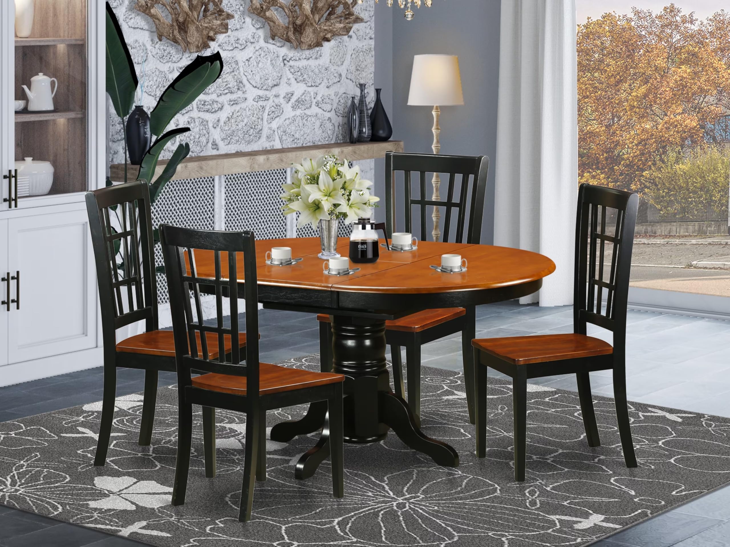 East West Furniture KENI5-BCH-W 5 Piece Dining Set Includes an Oval Dining Room Table with Butterfly Leaf and 4 Wood Seat Chairs, 42x60 Inch, Black & Cherry