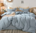 Moomee Bedding Duvet Cover Set 100% Washed Cotton Linen Like Textured Breathable Durable Soft Comfy (Cornflower Blue, Twin)