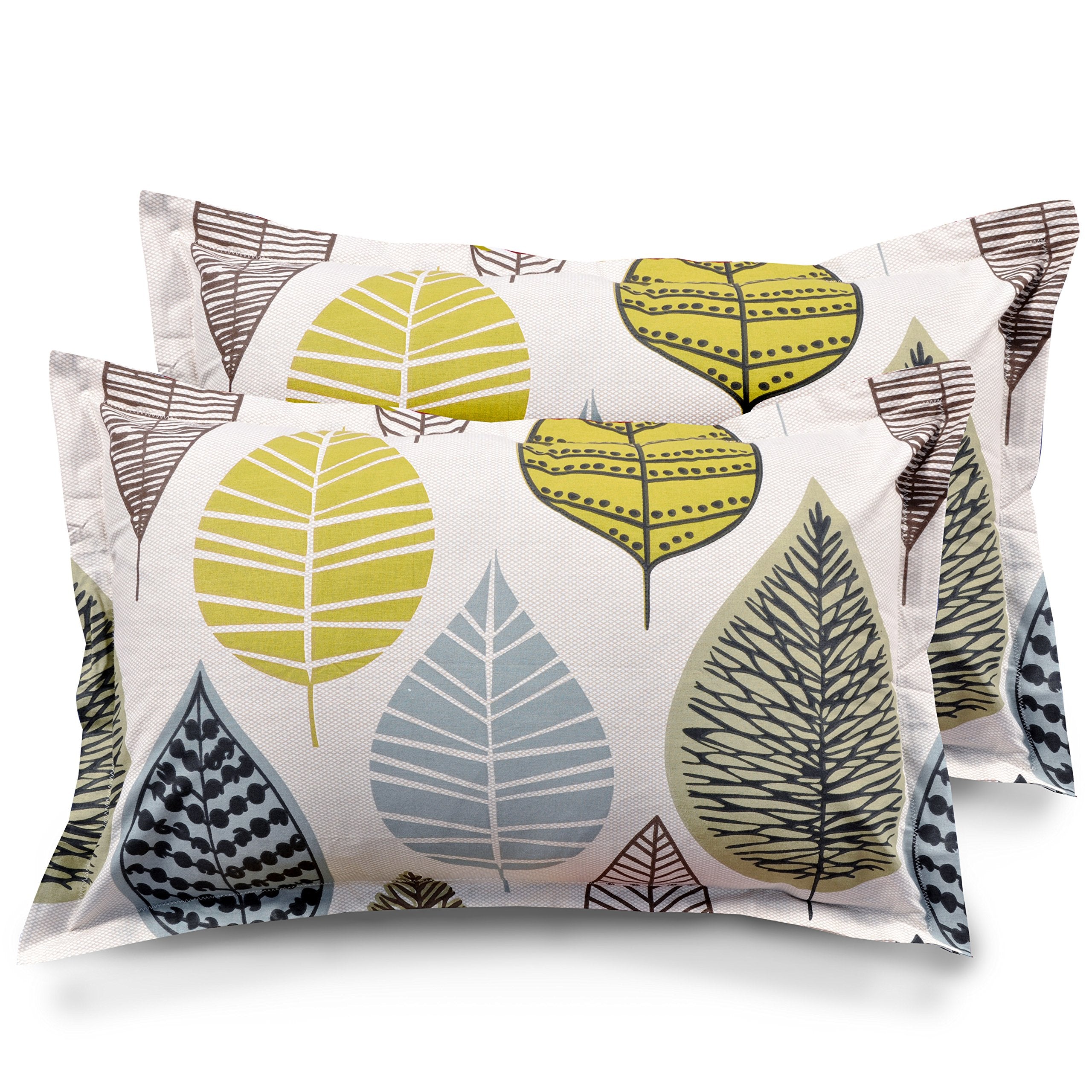Huesland By Ahmedabad Cotton 144 Tc Cotton Pillow Covers Set Of 2  Yellow And Grey