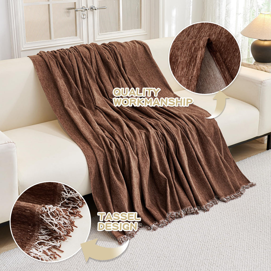 Mysky Home Chocolate Couch Cover Non Slip Dog Sectional Sofa Cover For 3 Cushion Couch Sofa Slipcover With Tassels Futon Cover N