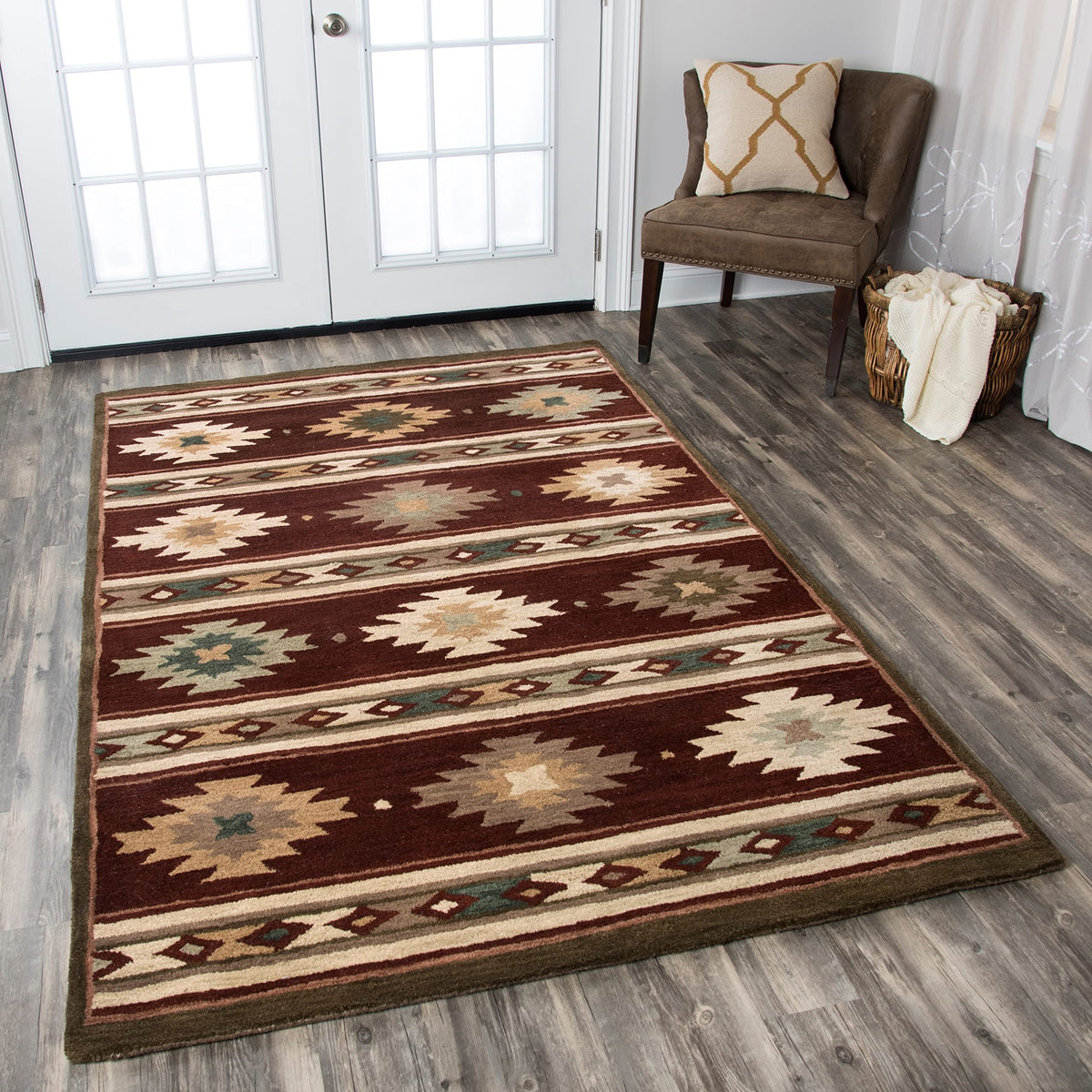 Rizzy Home Alora Decor Ryder 2'6&quot; X 8' Tribal Burgundy/Tan/Khaki/Sage Hand-Tufted Rug