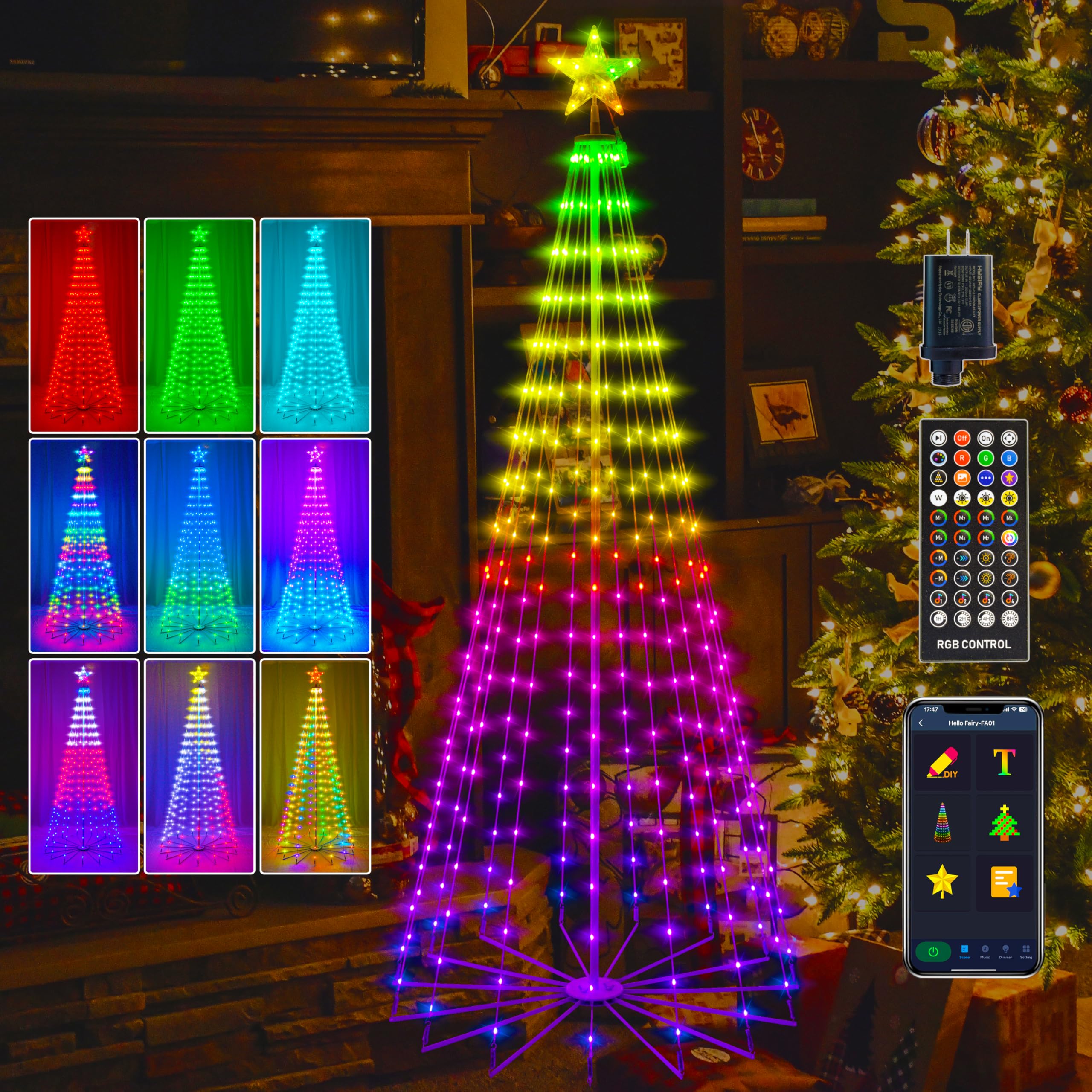 Holaurora 7FT Lighted Outdoor Christmas Tree, 295 LED Smart Cone Tree, Music Sync RGB Fairy Lights, LED Light Show, APP and Remo