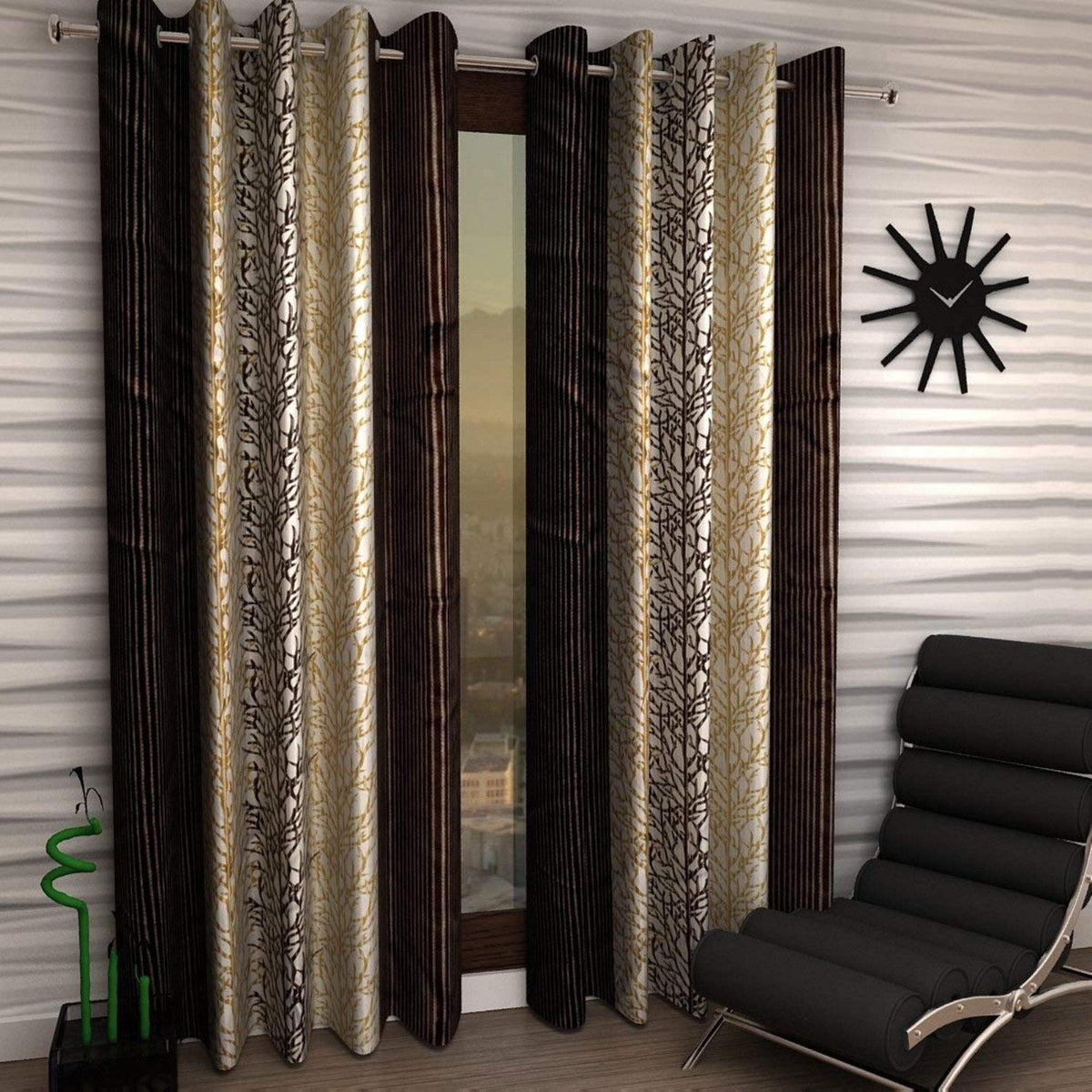 Kiara Creations Chinar Printed SemiSheer Curtains for Window 6 Feet (Pack of 1) Brown