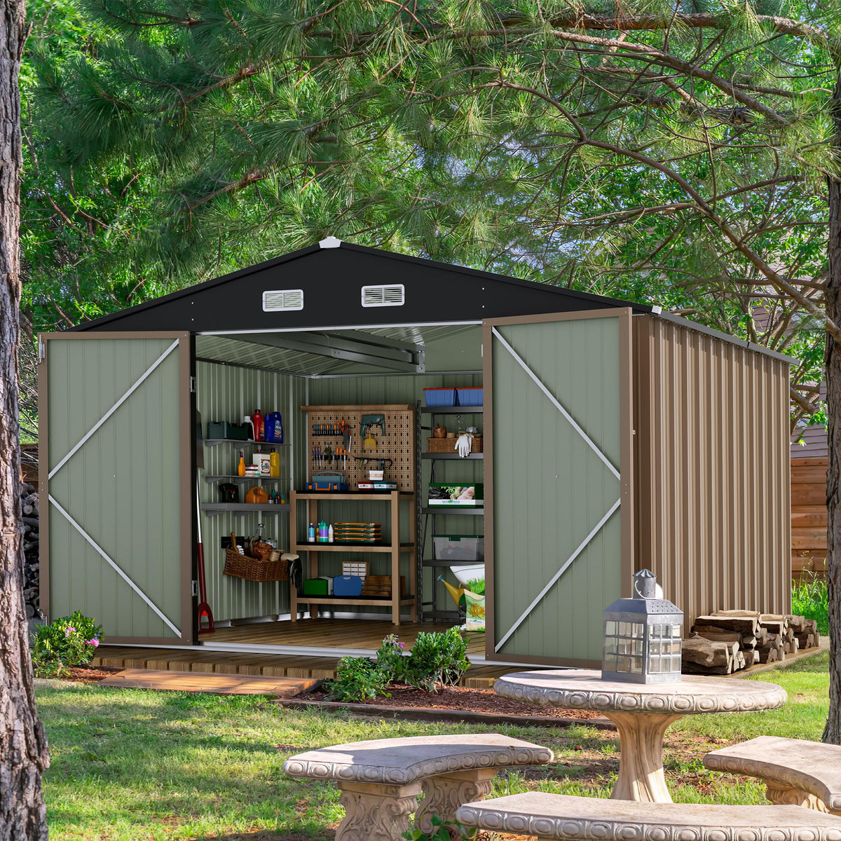 Devoko 8 X 10 Ft Outdoor Storage Shed, Metal Garden Sheds & Outdoor Storage Clearance, Large Tool Shed Outdoor With Single Locka