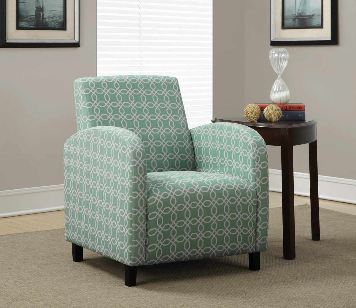 Monarch Specialties Faded Green 'Angled Kaleidoscope' Fabric Accent Chair, 33-Inch