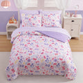Queen Comforter Set for Girls Butterfly Botanical 7 Pieces Bed in a Bag