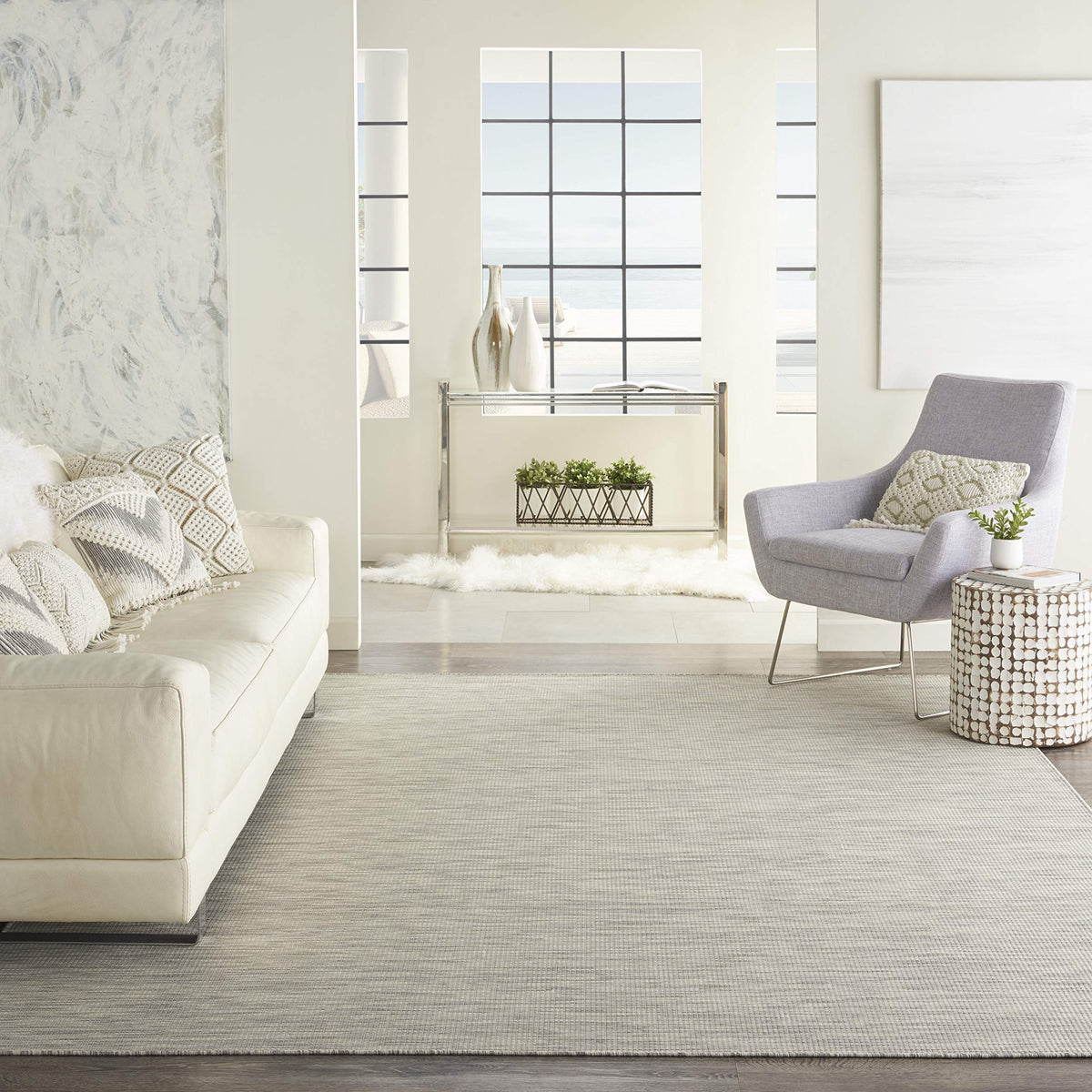 Nourison Positano Indoor-Outdoor Light Grey 8' X 10' Area Rug, Easy Cleaning, Non Shedding, Bed Room, Living Room, Dining Room,