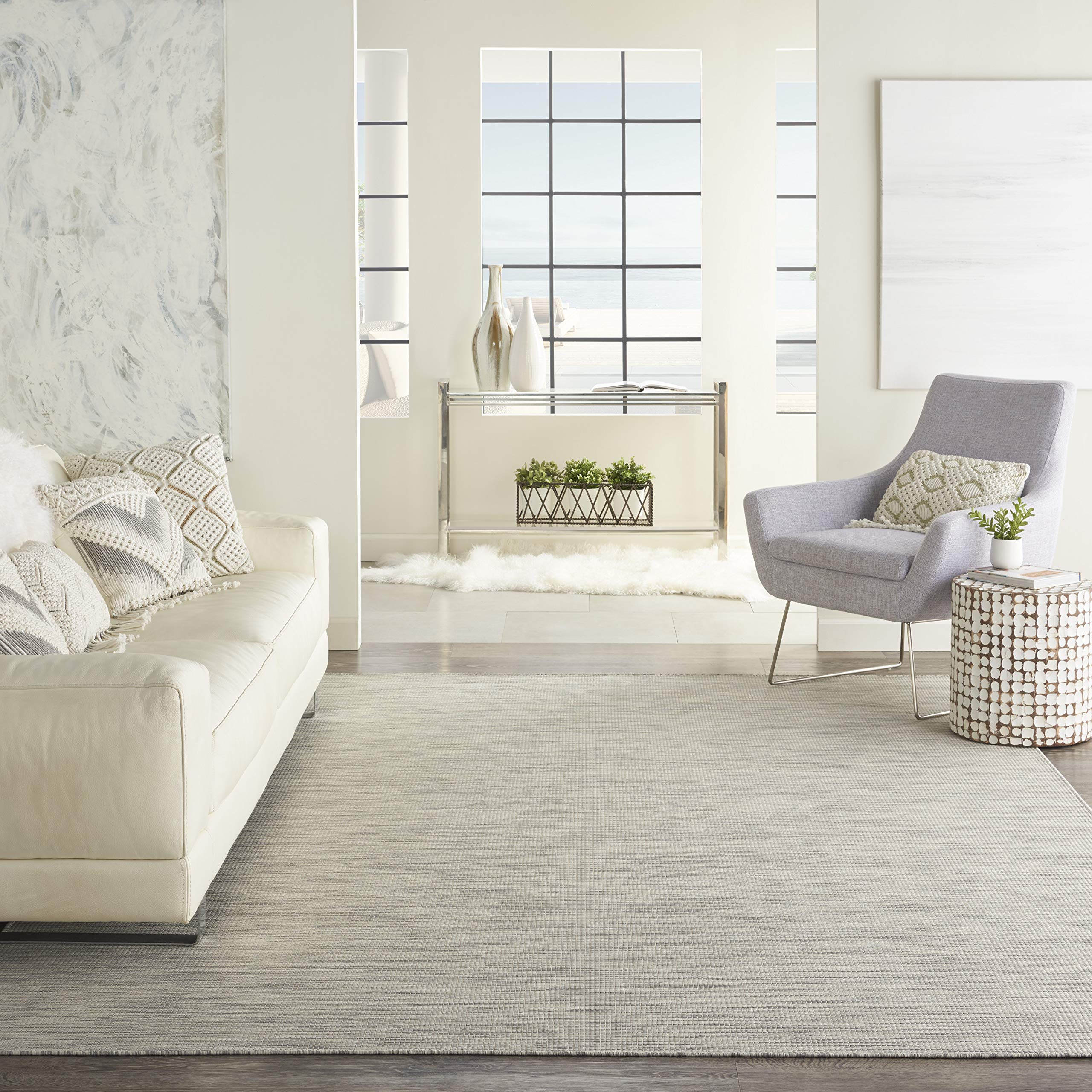 Nourison Positano Indoor-Outdoor Light Grey 8' X 10' Area Rug, Easy Cleaning, Non Shedding, Bed Room, Living Room, Dining Room,