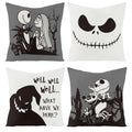 4Pcs Halloween Jack And Sally Christmas Pillow Covers 18X18 Inch Halloween Horror Cartoon Skull Throw Pillow Case Halloween Deco