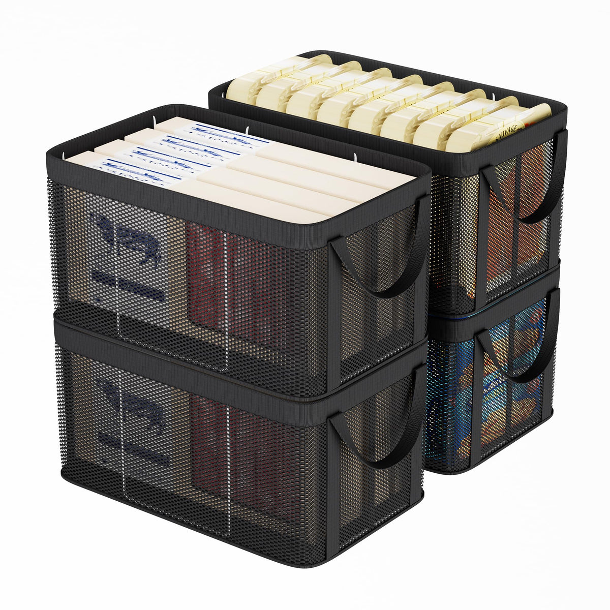 Freezer Organizer Bins, 4 Pack Large Mesh Deep Freezer Organizers, Black