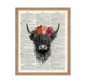 Poster Master Dictionary Art Poster - Highland Cow Print - Cow Art - Flower Art - Gift for Men, Women & Animal Lover - Floral De