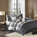 Madison Park Ridge Comforter Set - Cabin Lodge Plaid Herringbone Design, All Season Down Alternative Cozy Bedding With Matching Bedskirt, Shams, Decorative Pillow, Grey King(104'X92') 7 Piece