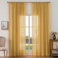 WAZZIO Pale Yellow Sheer Curtains 72 Inch Length,Rod Pocket Semi Sheer Privacy Cotton Blend Crochet Lace Curtain Vintage Bright 