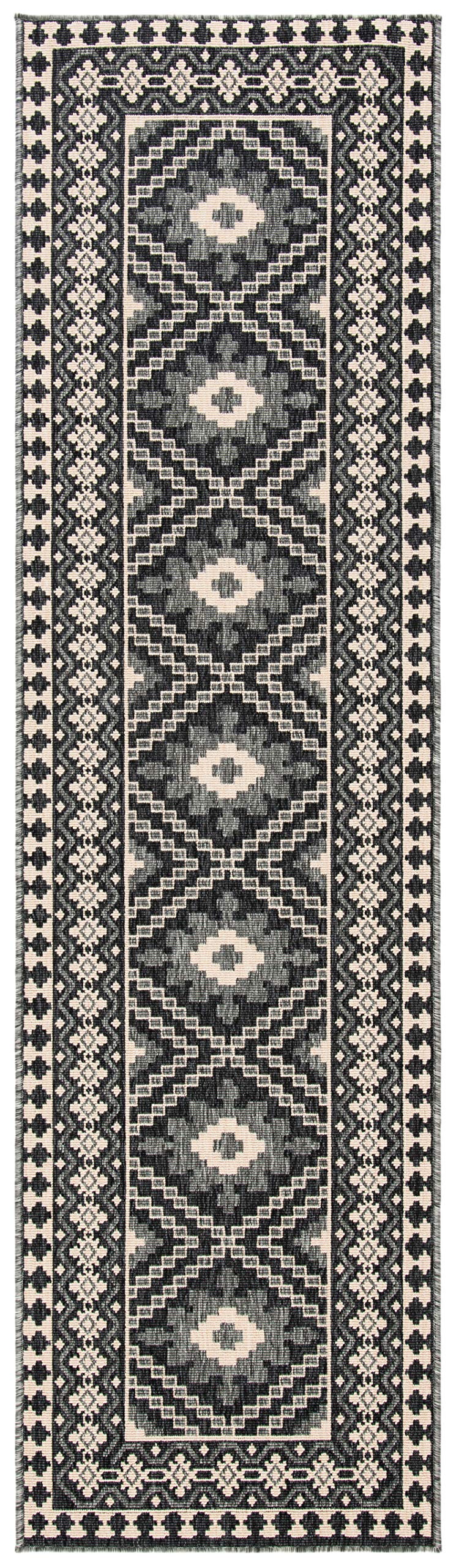 Safavieh Veranda Collection 2'3' X 12' Ivory/Grey Ver099 Boho Indoor/ Outdoor Non-Shedding Easy Scrubbing Patio Backyard Porch D