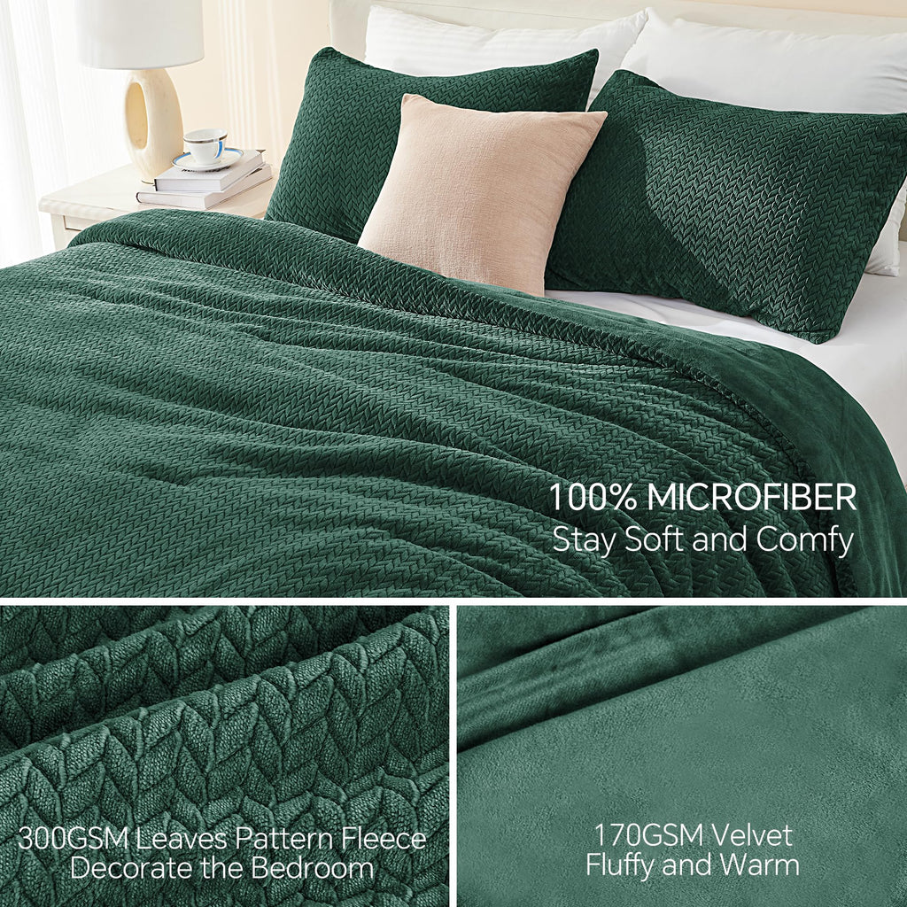 Chixpace Fluffy Comforter Set - Furry Leaves Pattern Faux Fur Bed Set, Winter Ultra Soft Fuzzy Comfort Set, Velvet Bedding Set F