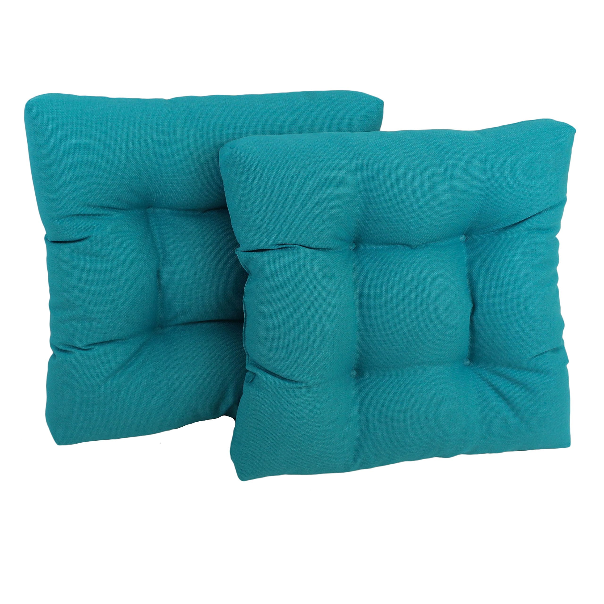 Blazing Needles Indoor/Outdoor Square Tufted Chair Cushion, 19 x 19, Aqua Blue 2 Count