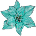 Winlyn 24 Pcs Teal Glitter Artificial Christmas Poinsettia Flowers Picks Christmas Tree Ornaments for Teal Blue Christmas Tree W