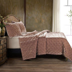 Hiend Accents Stella Faux Silk Velvet Quilt, King Size, Dusty Rose Solid Color, Romantic Modern Western Traditional Style Luxury