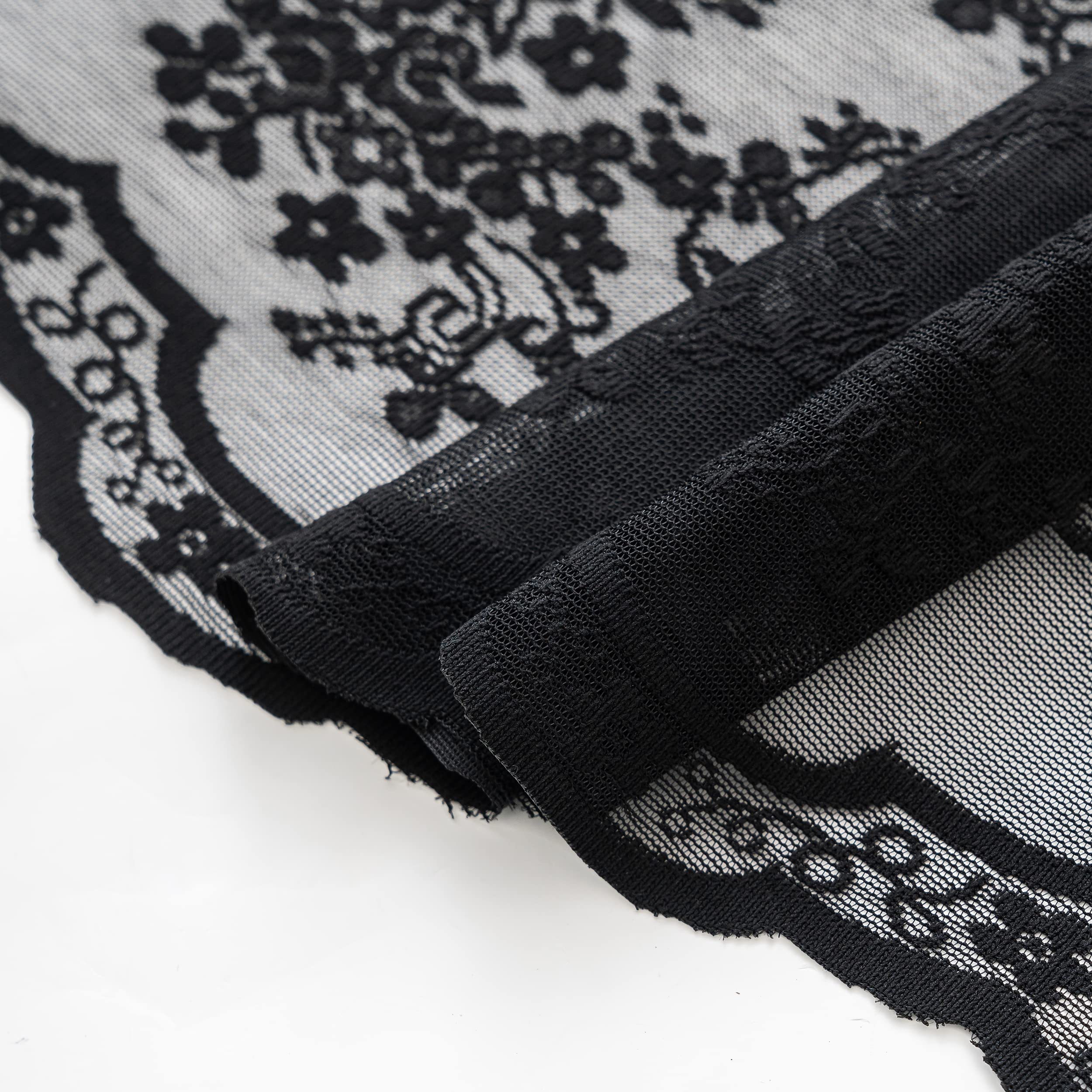 Tudeco Stall Shower Curtain - Black Lace Shower Curtain 36 X 72 Inch With Attach Valance, Gothic Floral Small Rv Narrow Shower C