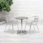 Flash Furniture Lila Commercial Aluminum Indoor-Outdoor Restaurant Stack Chair With Triple Slat Back And Arms