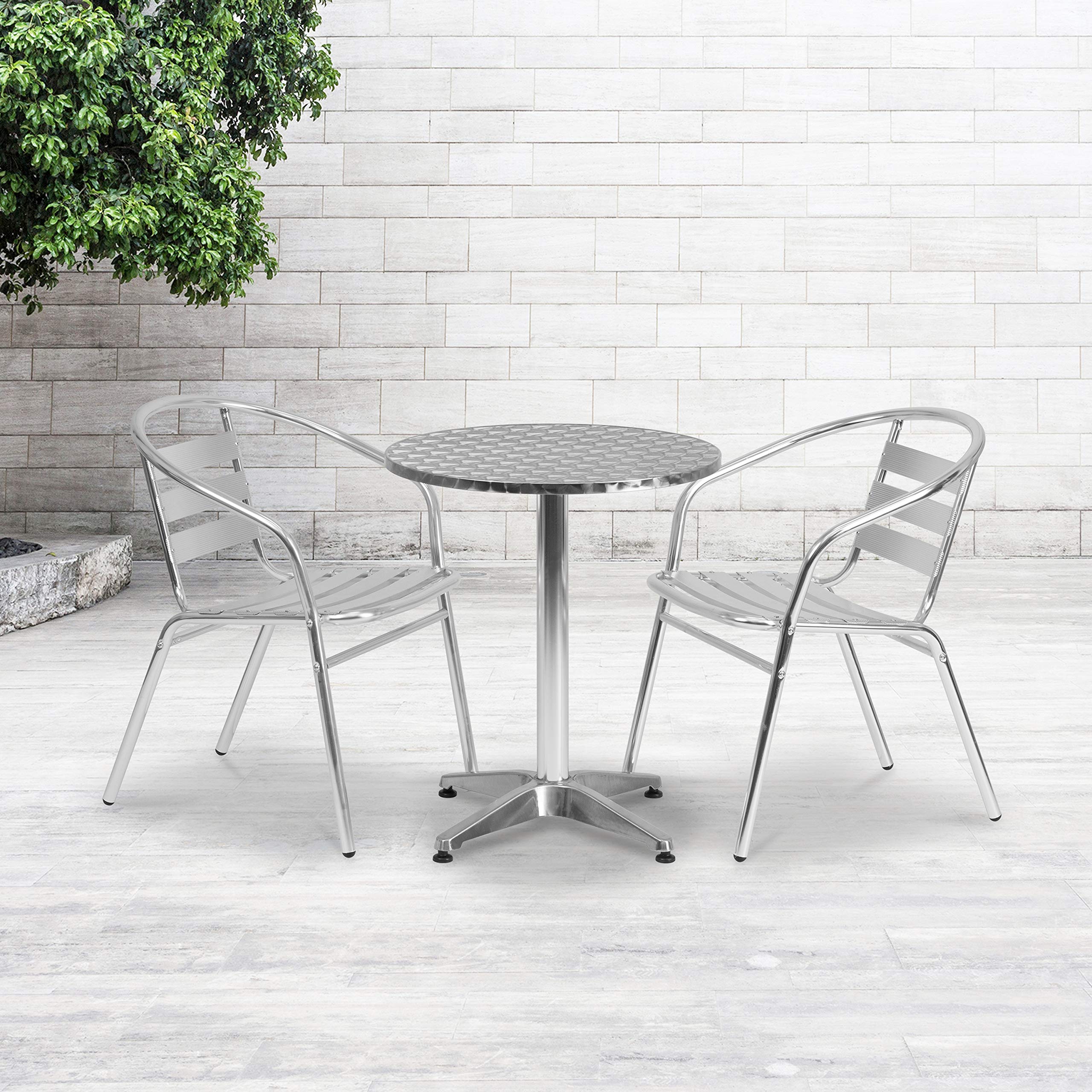 Flash Furniture Lila Commercial Aluminum Indoor-Outdoor Restaurant Stack Chair With Triple Slat Back And Arms