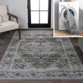 JONATHAN Y WSH100B-8 Alanya Ornate Medallion Machine-Washable Dark Green/Gray 8 ft. x 10 ft. Area Rug, Bohemian, Transitional, T