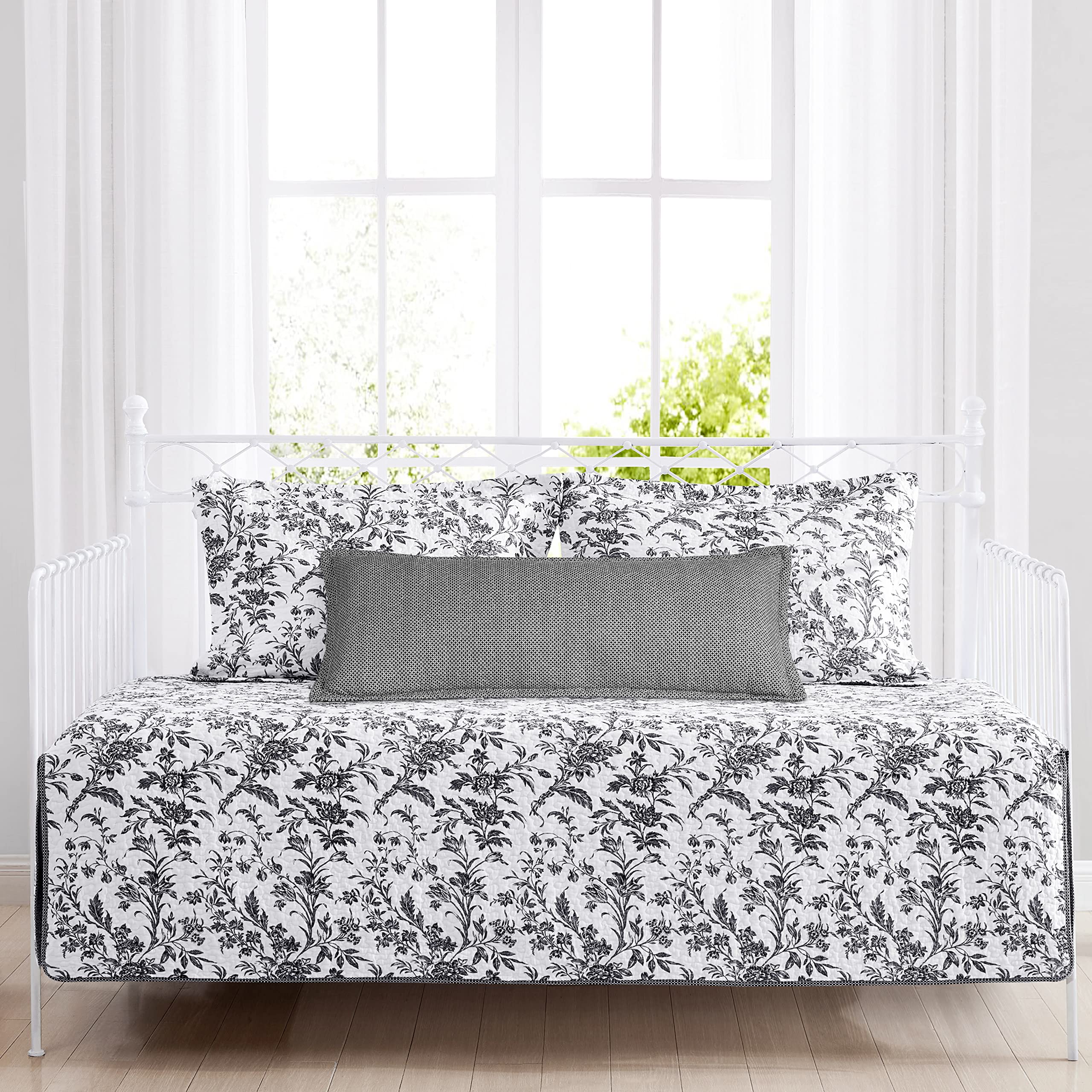 Laura Ashley Home - Daybed Set, Lightweight Bedding with Matching Shams & Pillow Cover, Home Decor for All Seasons (Amberley Bla