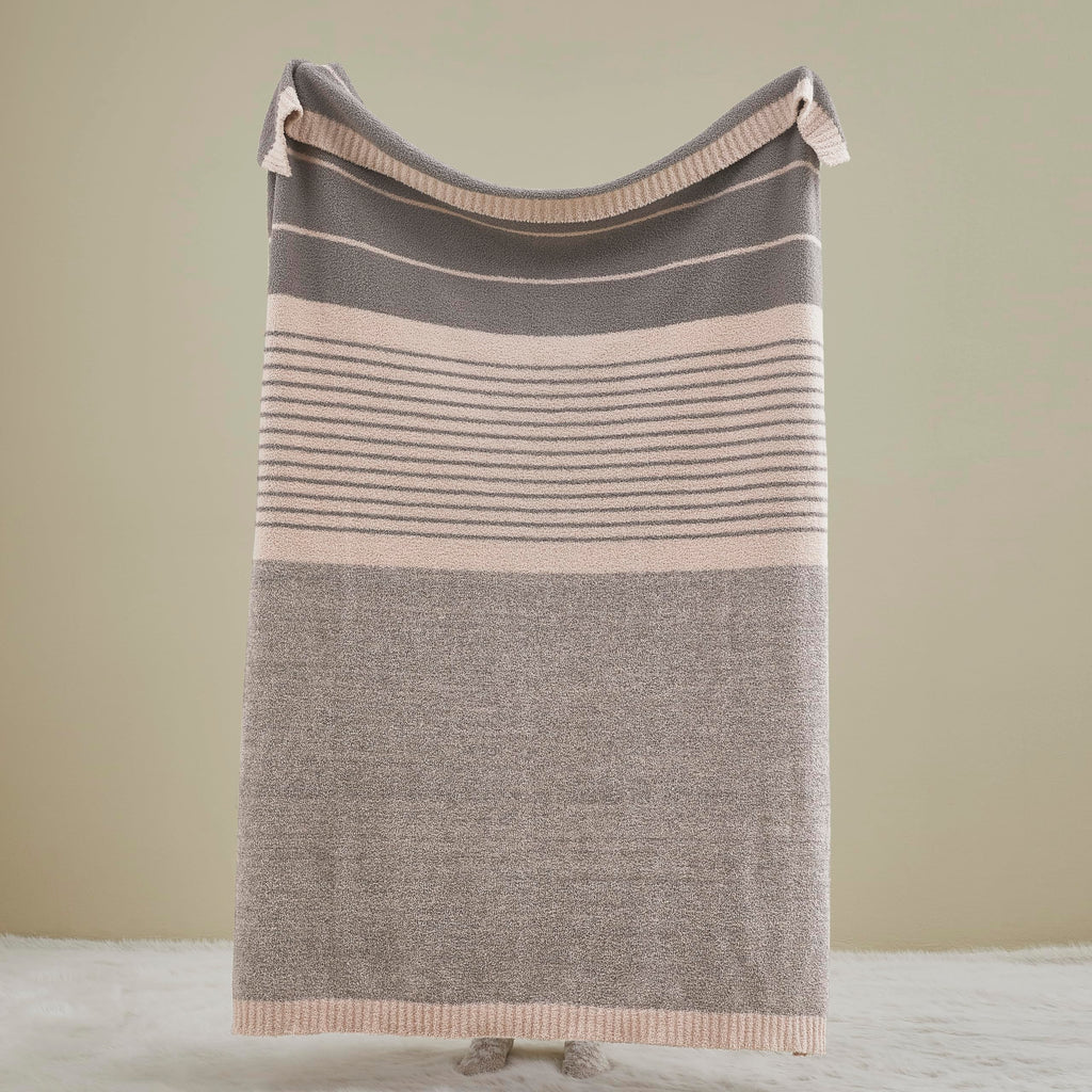 R.Share Pink Striped Throw Blanket 50X70 Inch Reversible, Feather Knit Microfiber Soft Comfy Cozy Lightweight Fluffy Fuzzy Warm