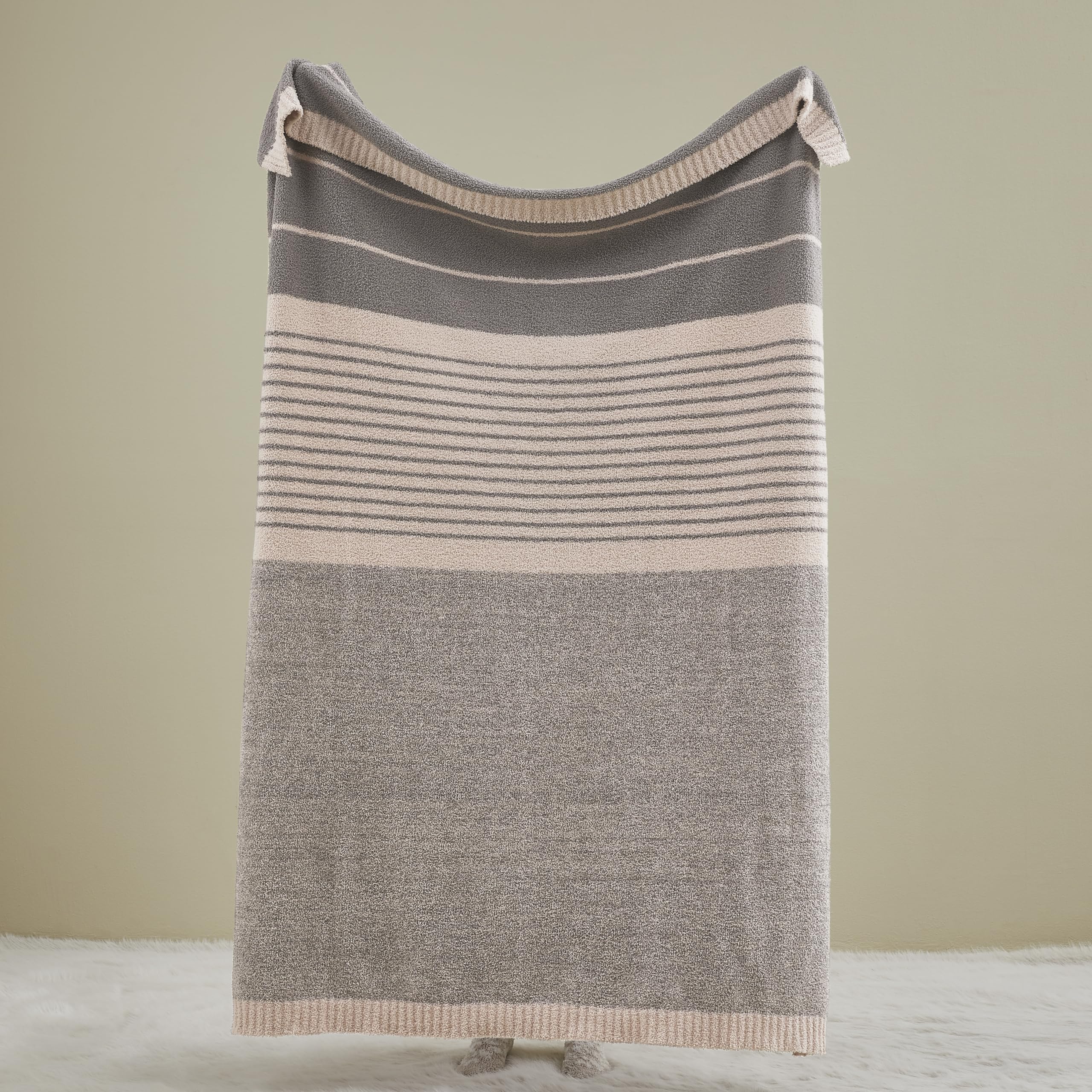 R.Share Pink Striped Throw Blanket 50X70 Inch Reversible, Feather Knit Microfiber Soft Comfy Cozy Lightweight Fluffy Fuzzy Warm