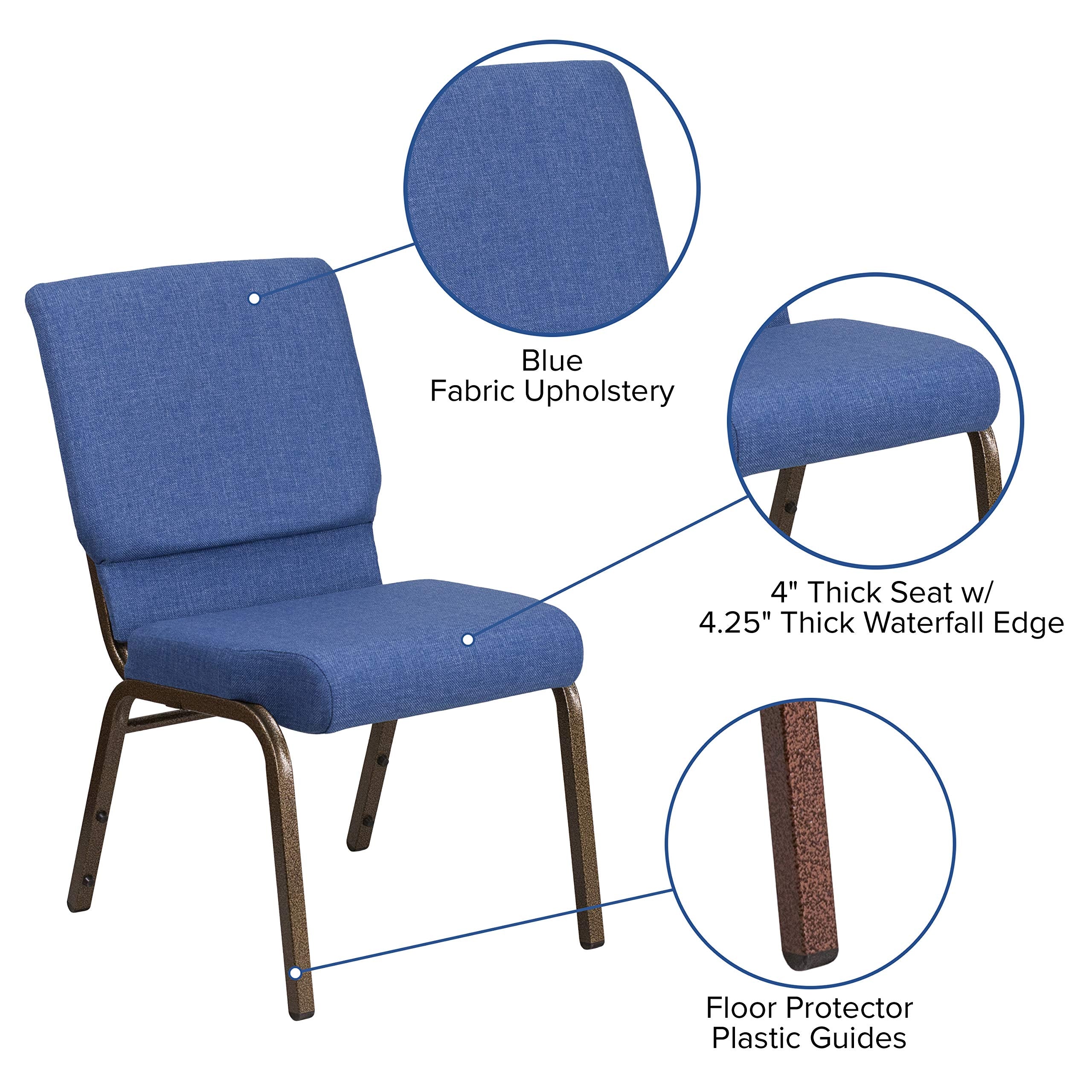 Flash Furniture Hercules Series 18.5''W Stacking Church Chair In Blue Fabric - Gold Vein Frame