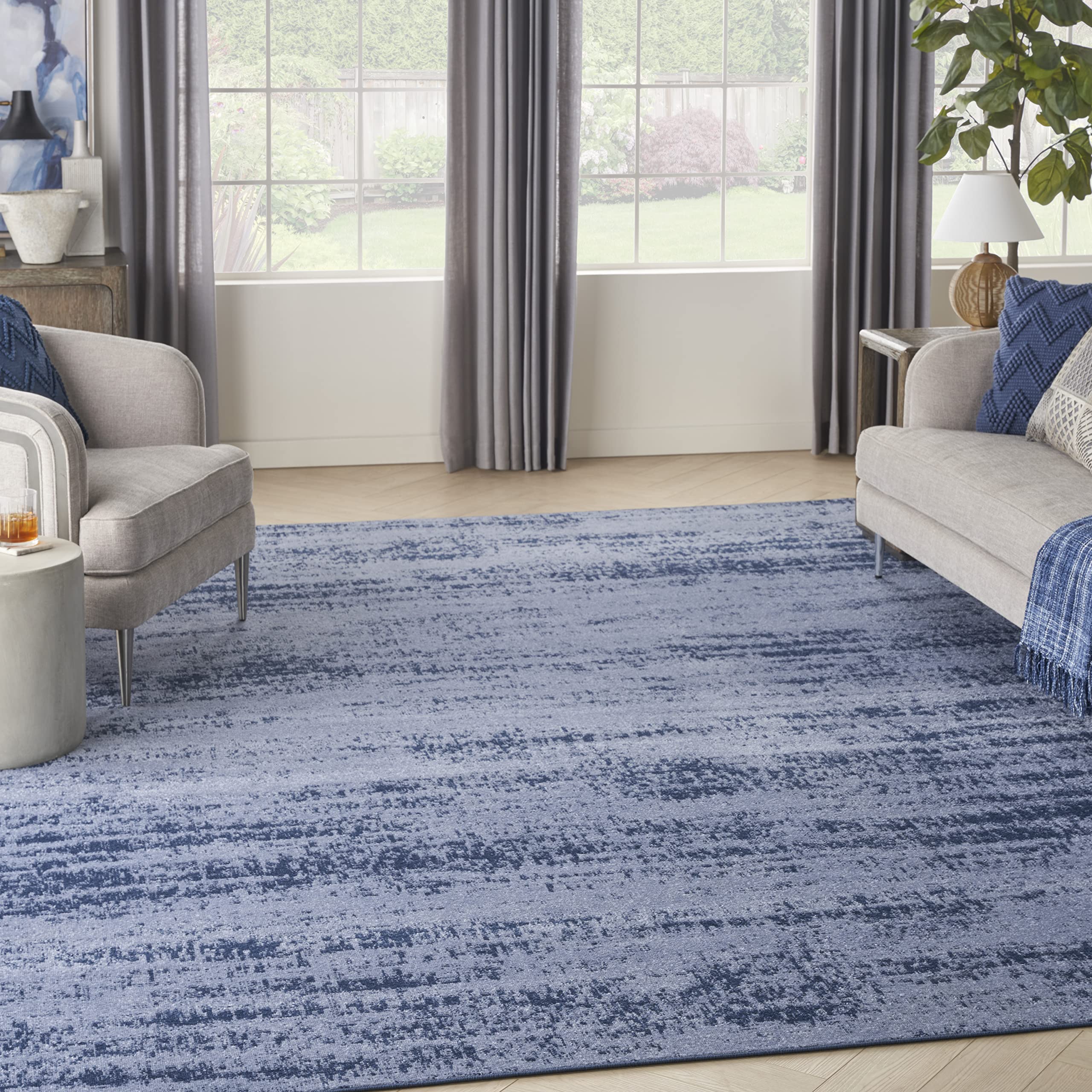 Nourison Essentials Indoor/Outdoor Solid Abstract Denim 10' X 14' Area Rug, Easy Cleaning, Non Shedding, Bed Room, Living Room, Dining Room, Backyard, Deck, Patio (10X14)