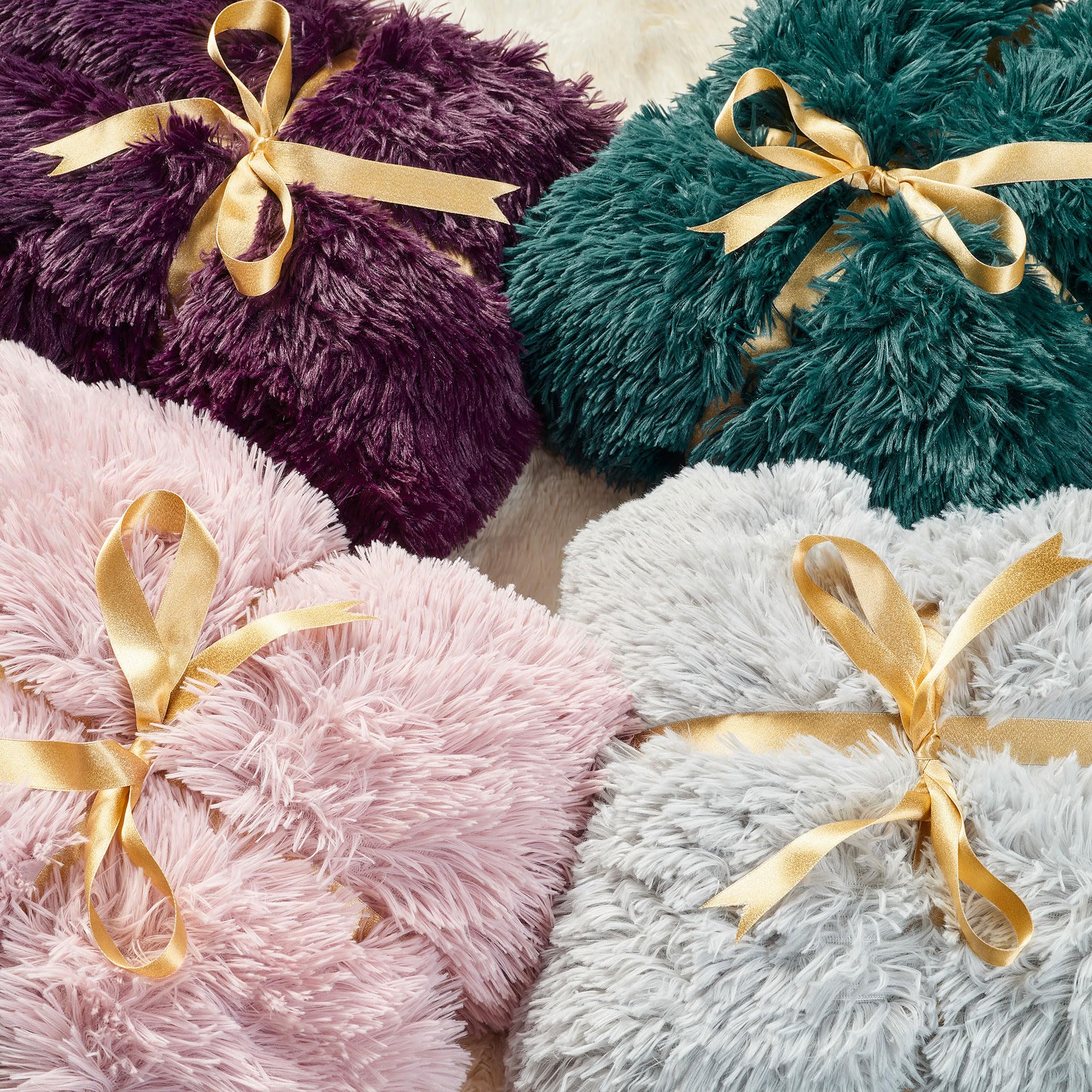 Chanasya Premium Solid Faux Long Fur Throw Blanket - Soft, Fuzzy Throw Blanket - For Bed Or Couch - 50' X 65    - Rose Dust