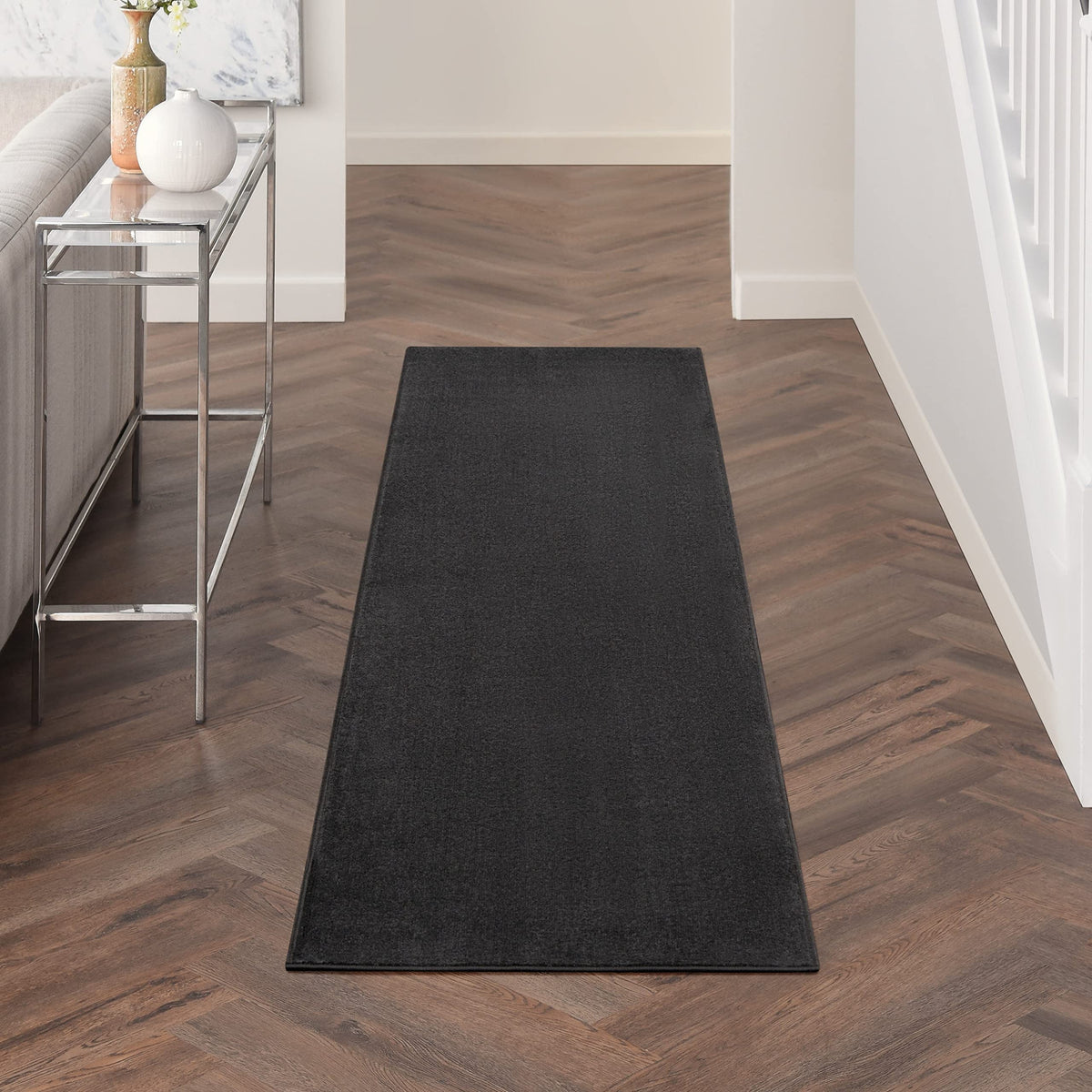 Nourison Essentials Solid Contemporary Black, Runner Area Rug, 2'2' X 7'6'