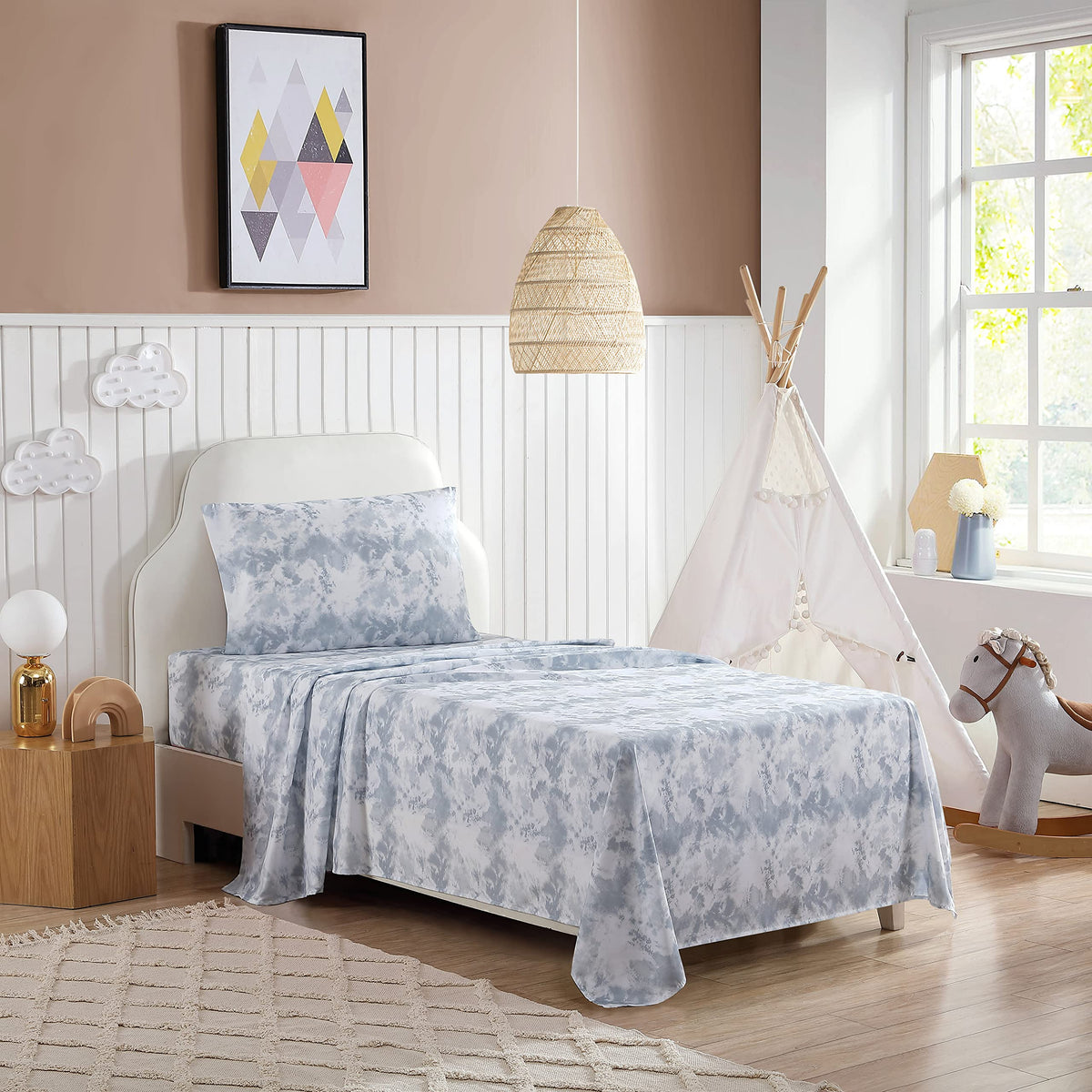 Eddie Bauer Kids - Full Size Sheets, Stain Resistant Kids Bedding, Ideal for Toddler Bedding Set (Spring Water Tie Dye Grey, Ful