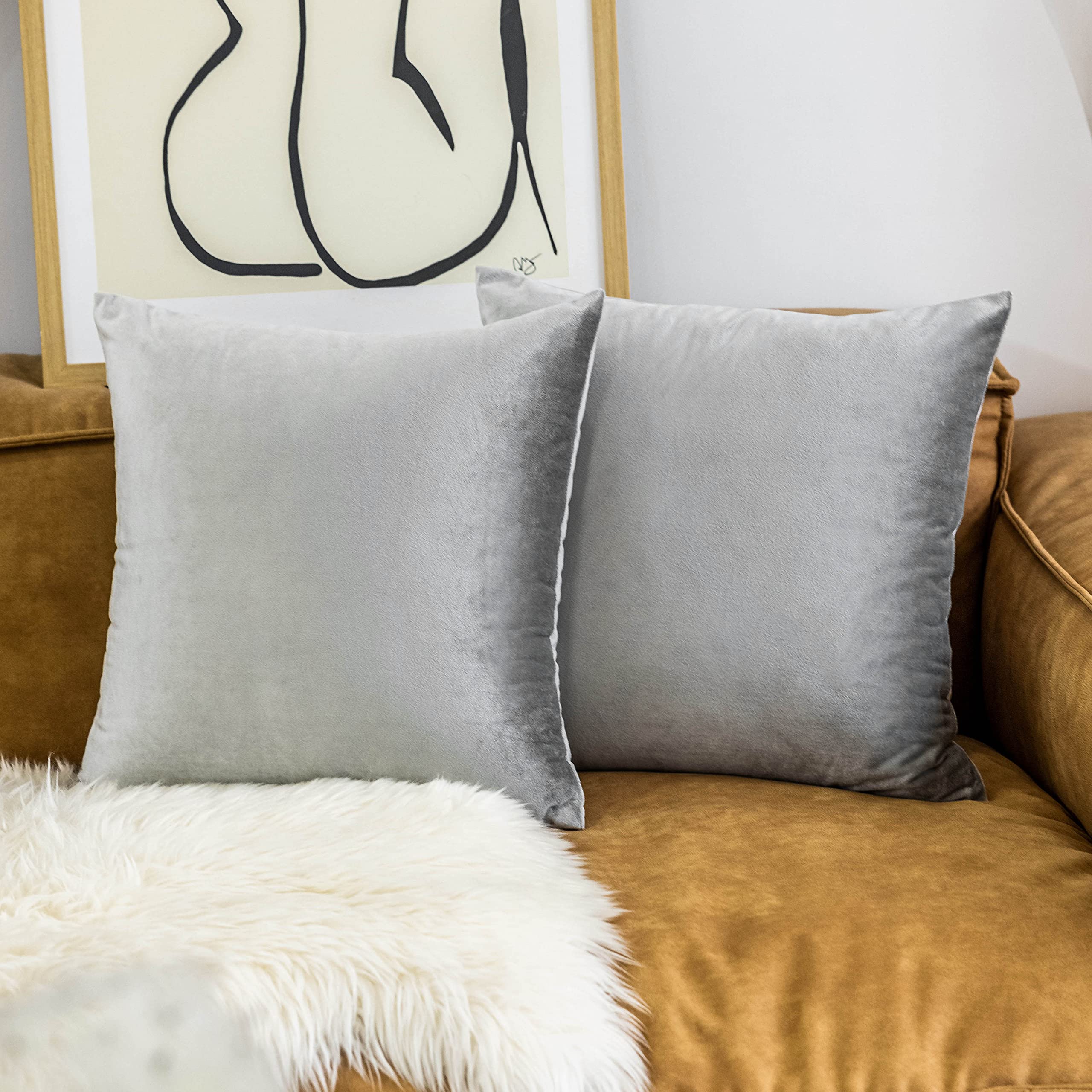 Home Brilliant Velvet Decorative Throw Pillow Cover Cushion Cover Pillow Case For Sofa Couch Chair Bed (24' X 24', G-Silver Gr