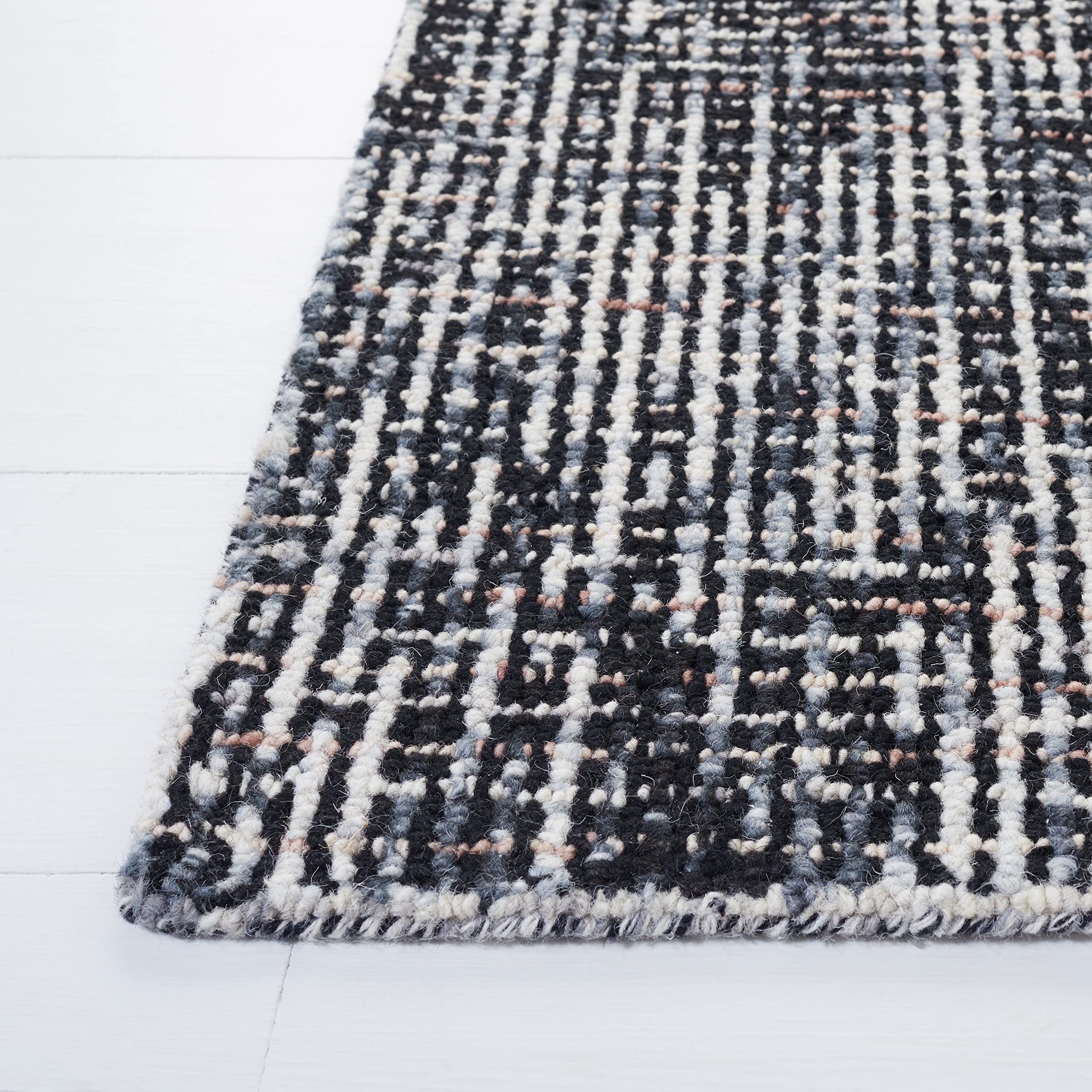 Safavieh Abstract Collection Area Rug - 6' X 9', Black & Grey, Handmade Wool, Ideal For High Traffic Areas In Living Room, Bedro
