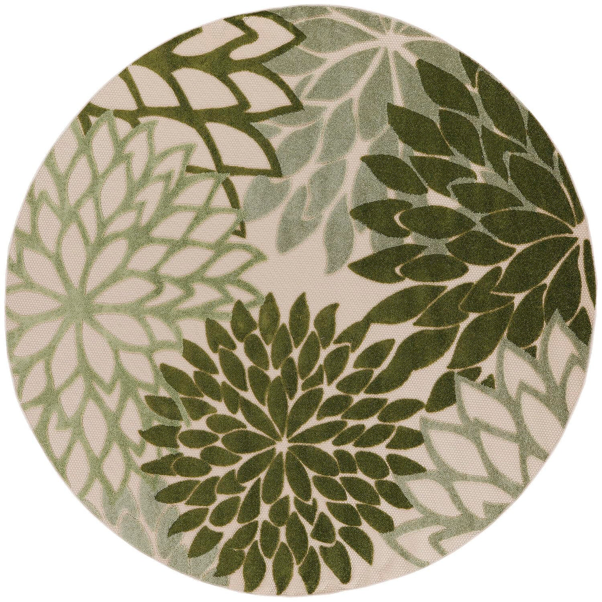 Nourison Aloha Indoor/Outdoor Ivory Green 5'3' X Round Area Rug, Easy Cleaning, Non-Shedding, Bed Room, Living Room, Dining Roo