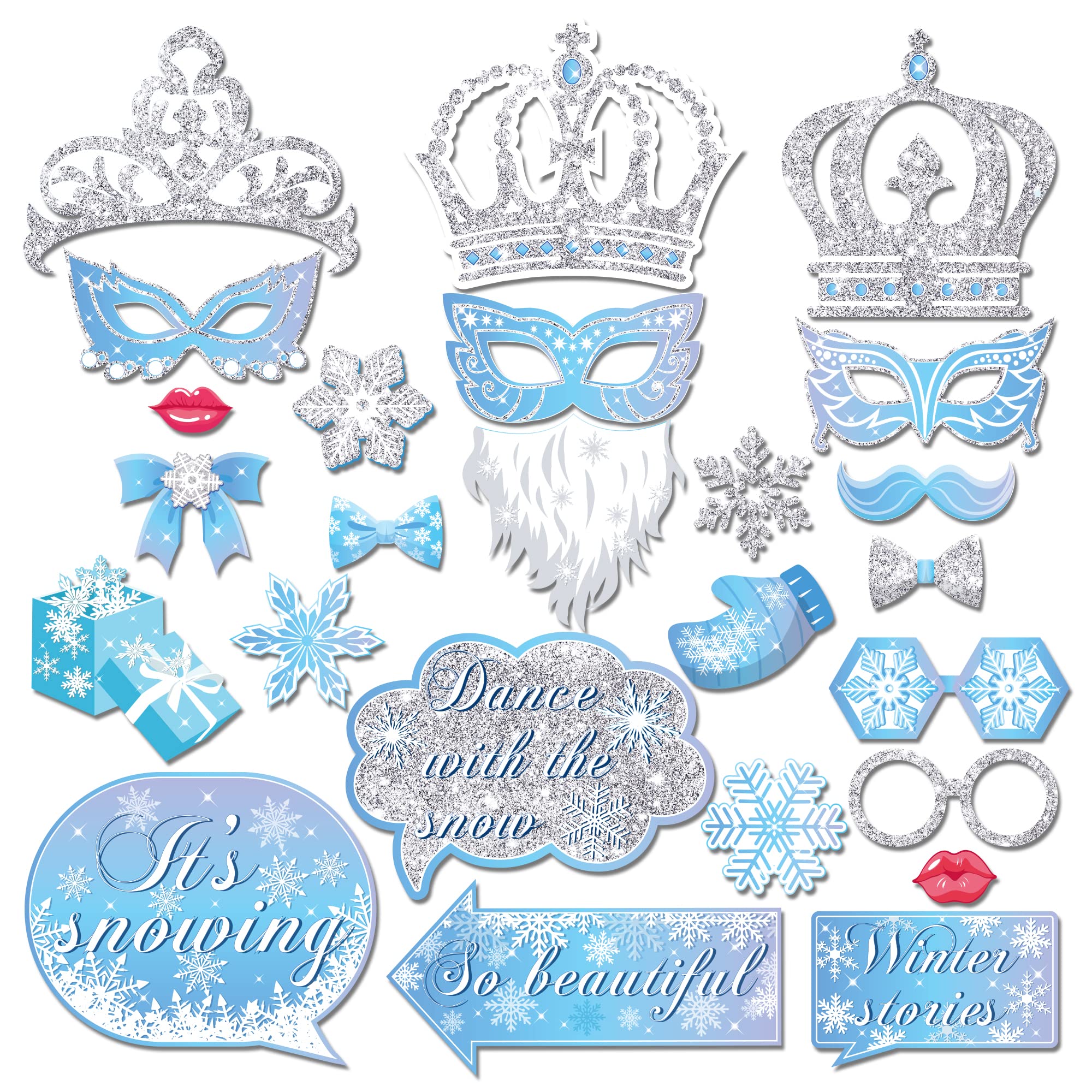 Snowflake Photo Booth Props with Sticks, Blue Snow Photo Booth Props, Christmas Selfie Props, Winter Themed Party Decorations (2