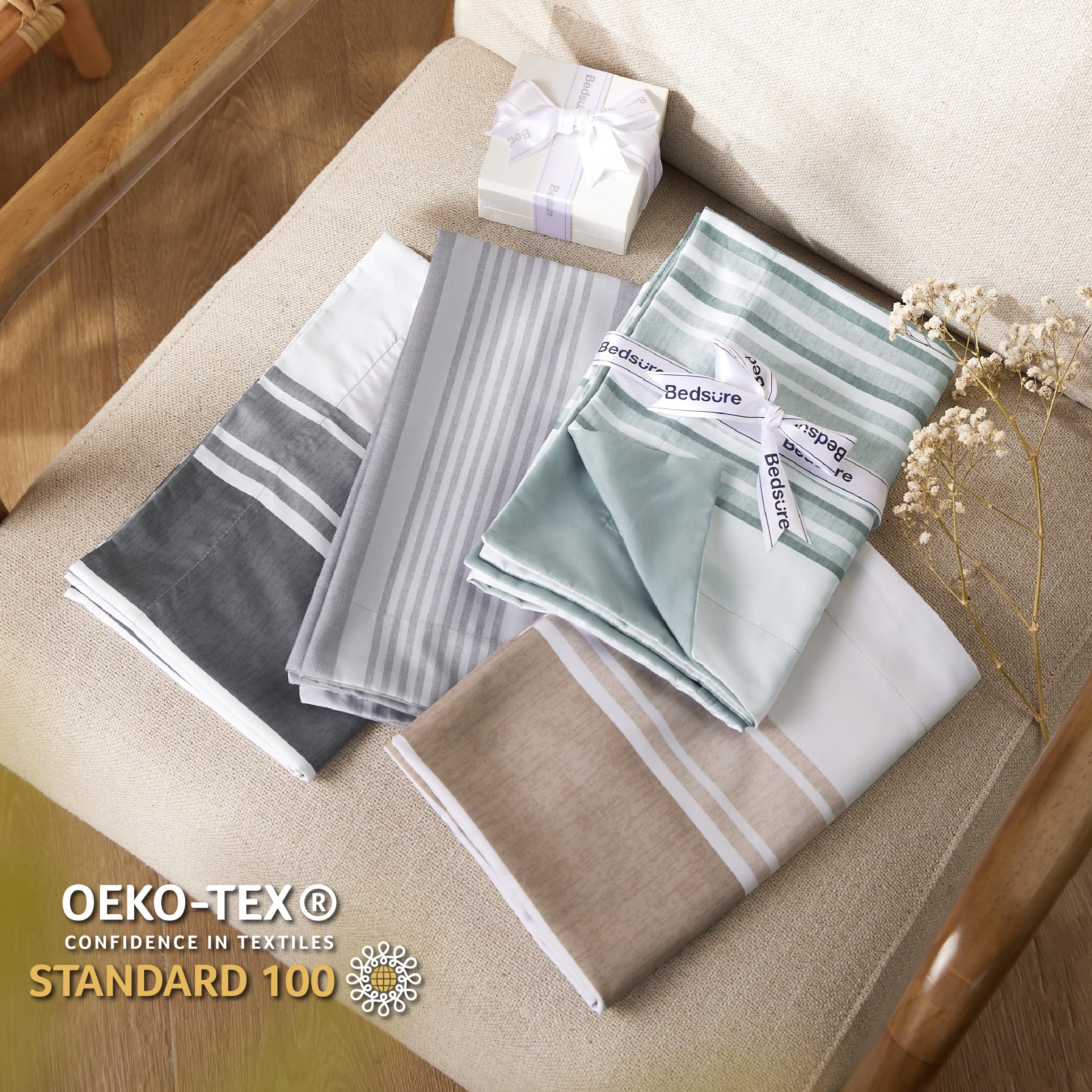 Bedsure King Comforter Set 7 Pieces, Dark Grey Striped Bedding Set For King Size Bed Reversible, Cationic Dyeing Bed In A Bag With Comforter, Sheets, Pillowcases & Shams