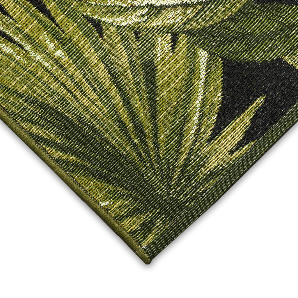 Liora Manne Marina Indoor/Outdoor Power Loomed Synthetic Blend Low Profile Area Rug - Transitional Graphic Botanical Beach Camping (Jungle Leaves Black) (1'11' X 7'6')