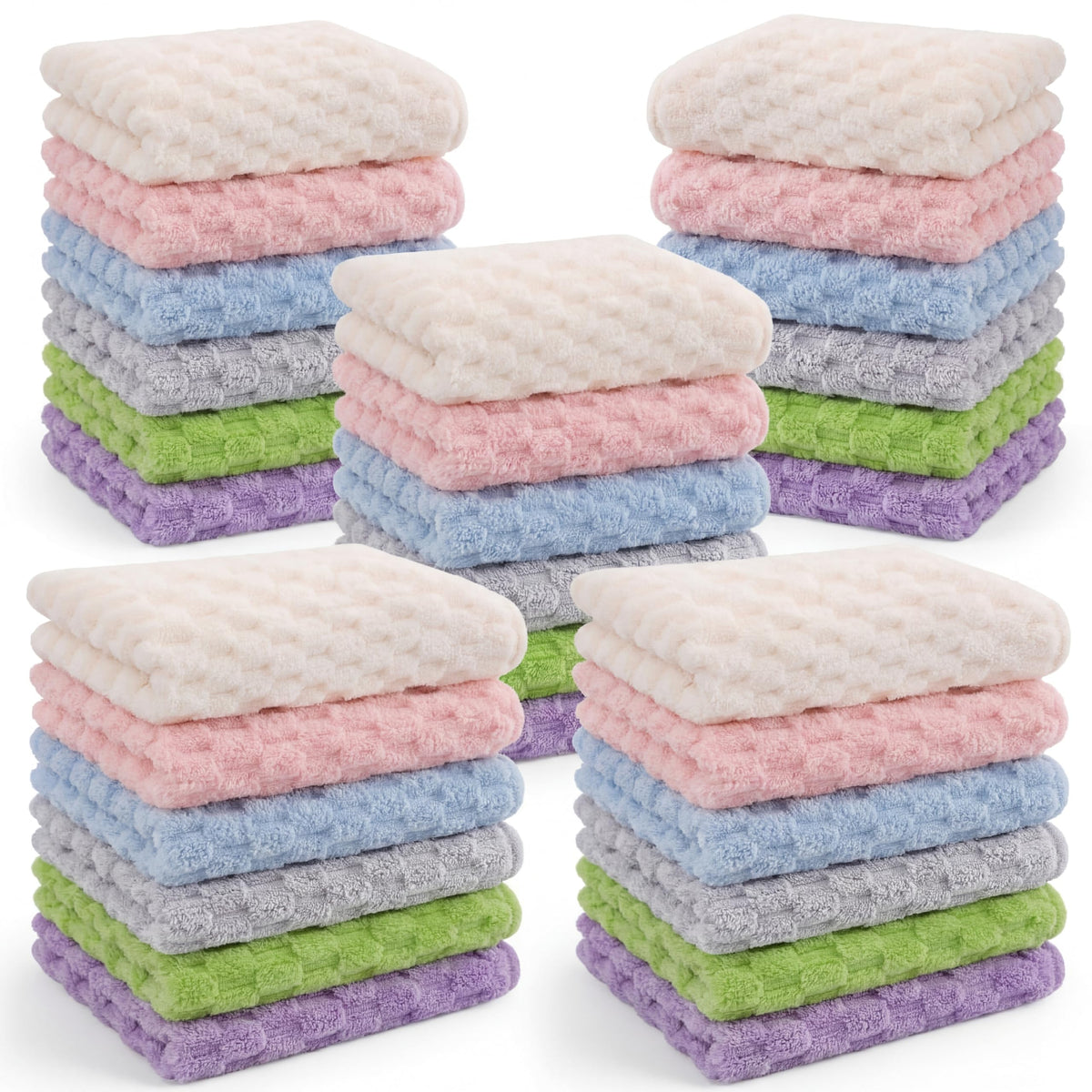 Peryiter 30 Pcs Wash Cloths Bulk Absorbent Microfiber Washcloth with Hanging Loop Soft Bathroom Face Hand Towel 12x12 Makeup