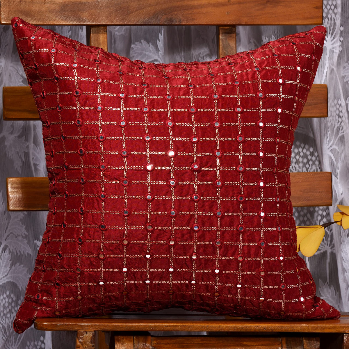 Scarlett Linens Decorative Maroon Cushion Covers 12X18 Set Of 2, Embroidered Cushion Covers, Rectangle Cushion Covers 12X18 For