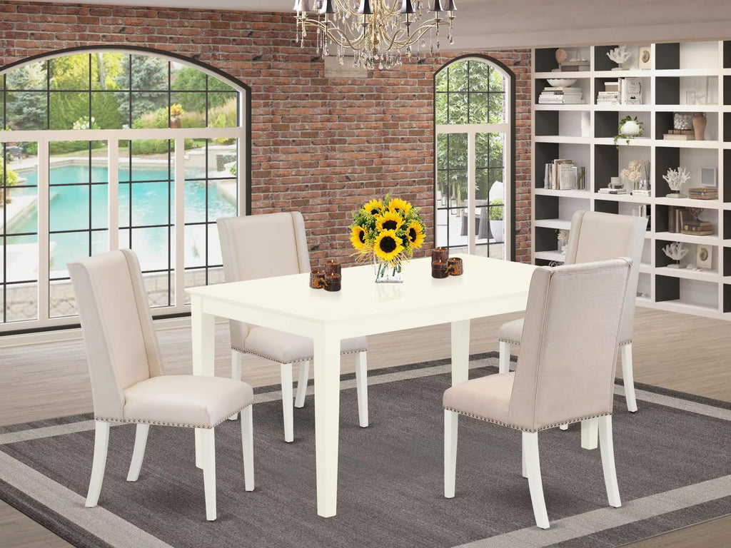 East West Furniture Cafl5-Lwh-01 5 Piece Dinette Set For 4 Includes A Rectangle Dining Table And 4 Cream Linen Fabric Parson Dining Room Chairs, 36X60 Inch, Linen White